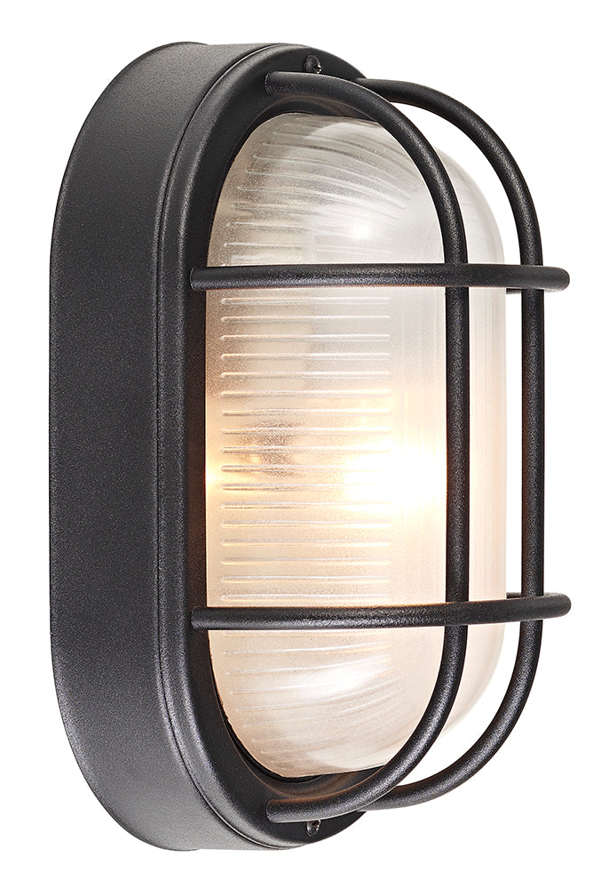 Matt Black Cast Aluminium Outdoor Oval Bulkhead Wall Light Image 2