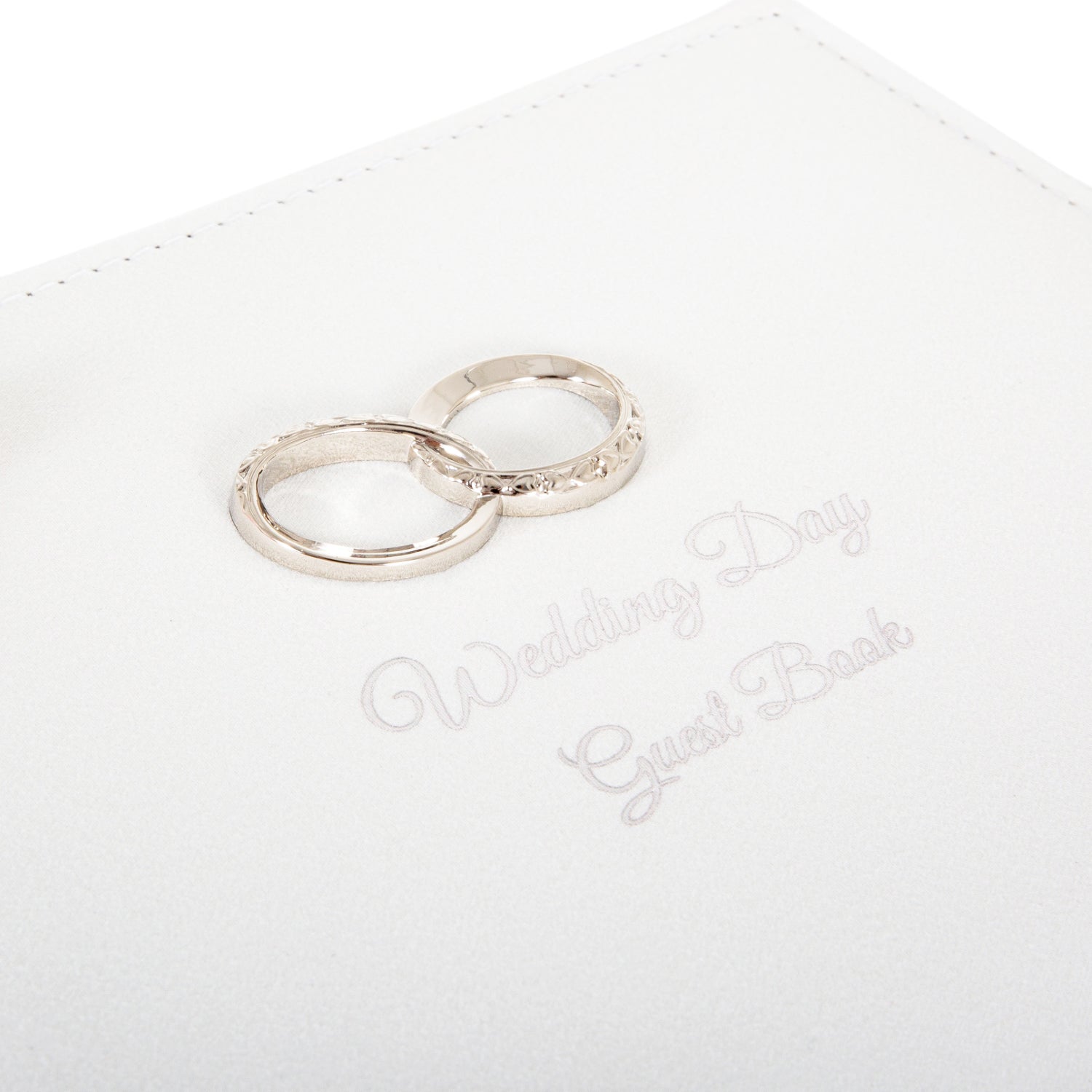 Modern Wedding Day Guest Book with Pink Faux-Silk Roses and Silver Double Rings Image 5