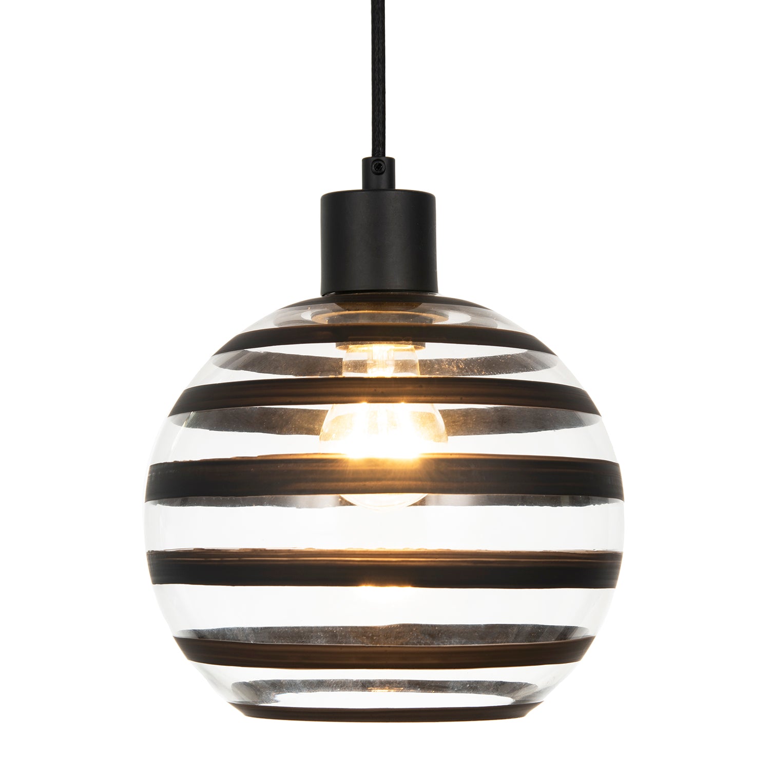 Modern Round Glass Pendant Light Shade with Black Horizontal Bands Image 2