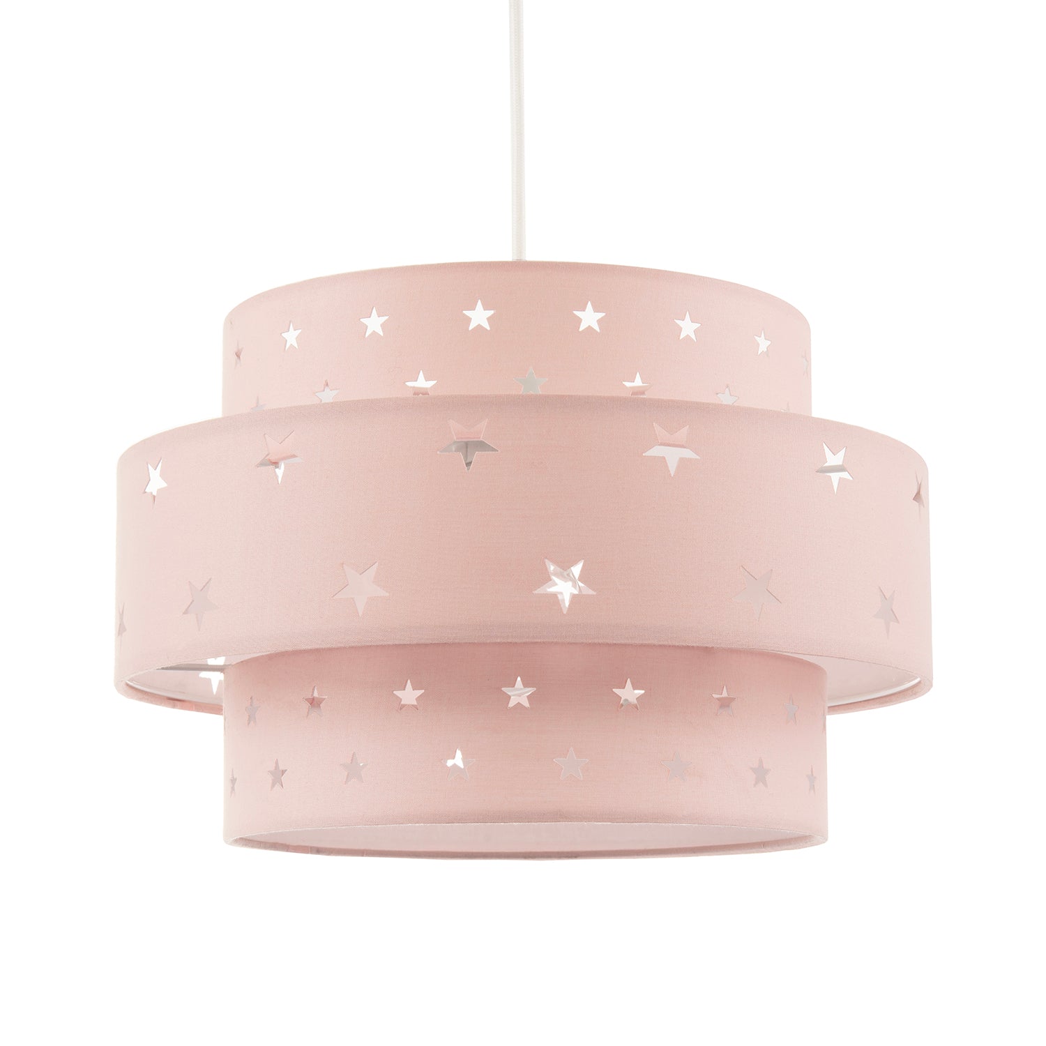 Triple Tier Pink Cotton Fabric Kids Pendant Shade with Stars Decor Image 2
