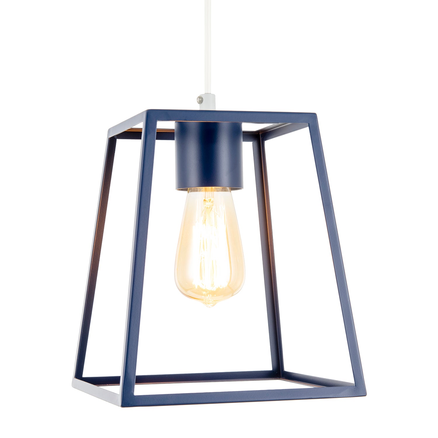 Industrial Lantern Lamp Shade in Navy Blue with Square Top and Bottom Image 2
