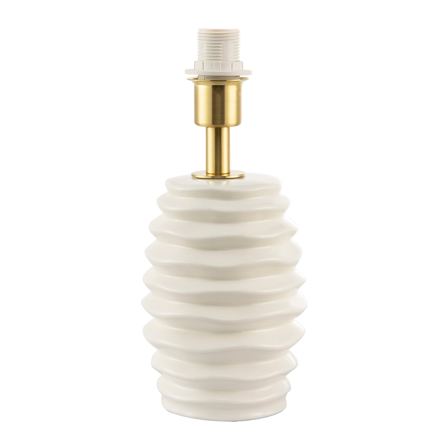 Modern Off-White Gloss Ceramic Table Lamp Base with Rippled Grooves Image 1