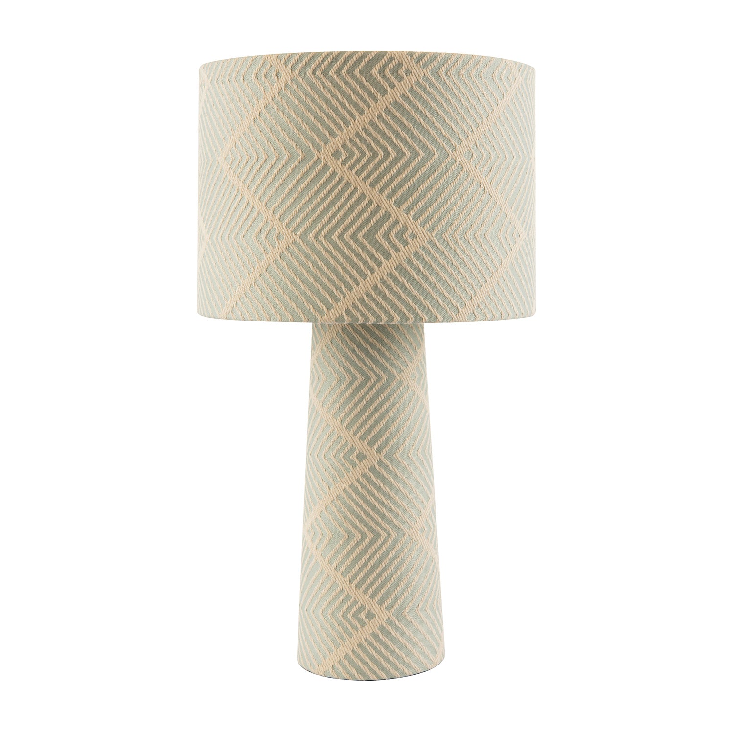 Duck Egg and Cream Jacquard Zig Zag Lamp with Fabric Shade and Base Image 1