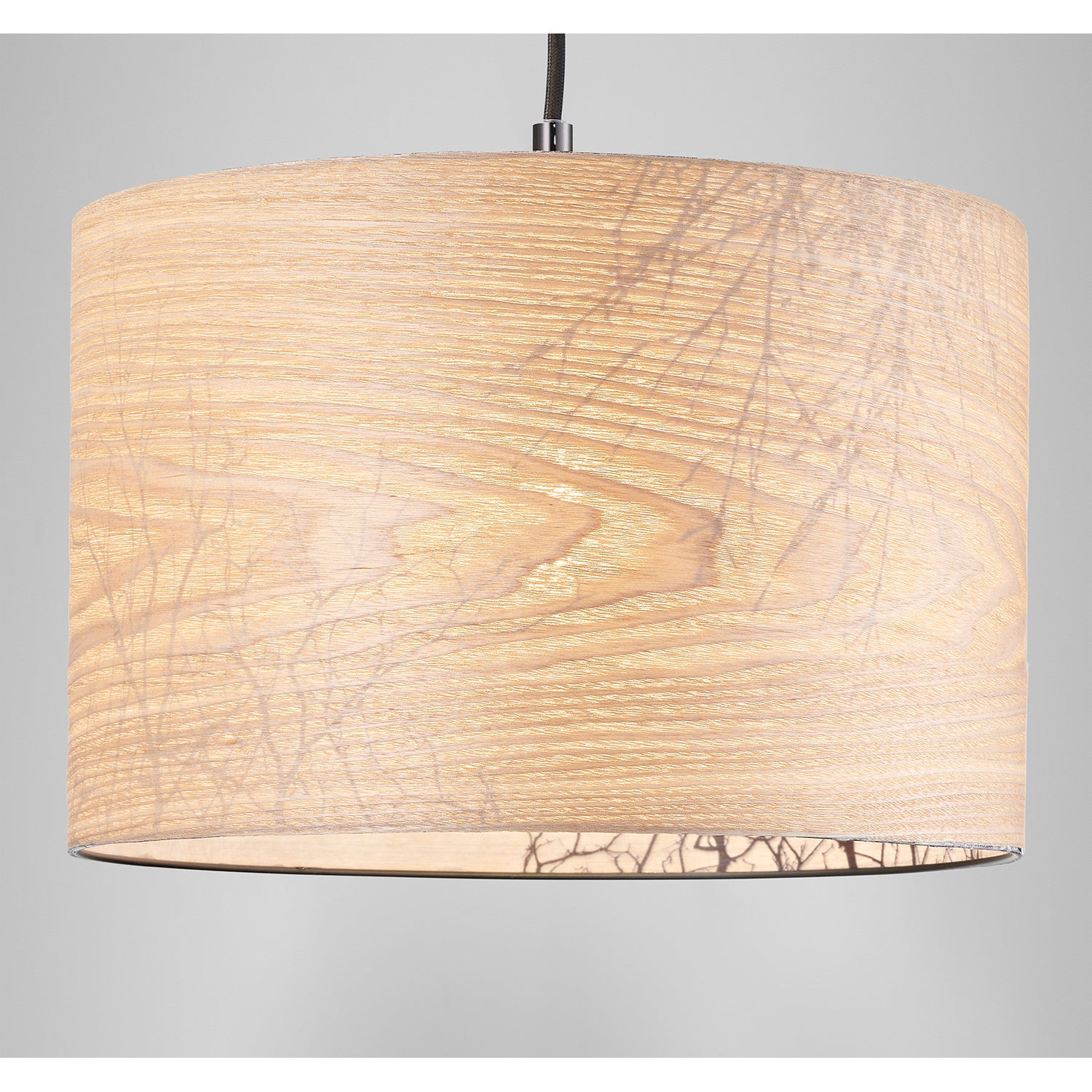 Eco Friendly Bamboo Wood Effect Lampshade with Black Woodland Trees Inner Lining Image 5