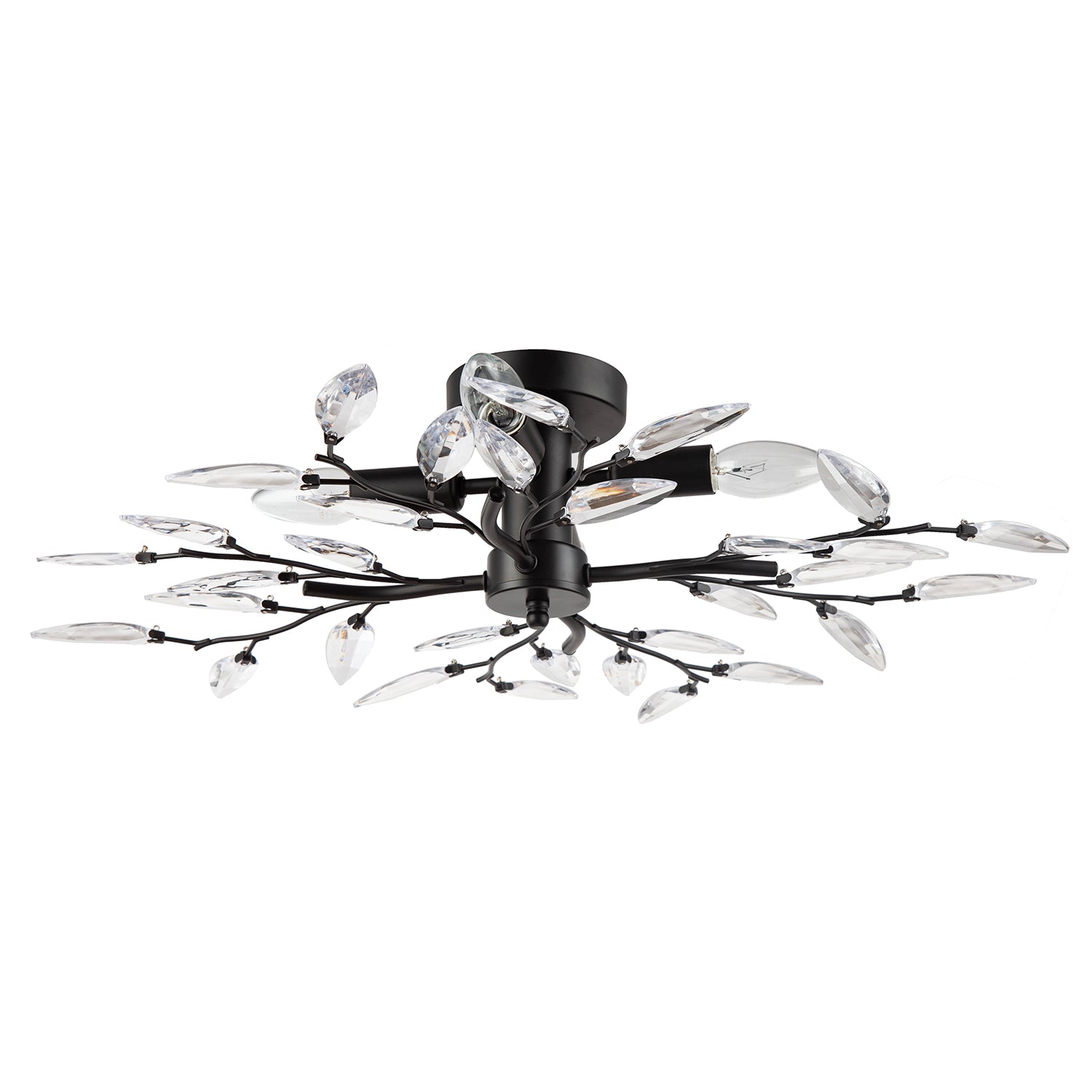 Modern Matte Black Branch Themed Ceiling Light Fitting with Clear Acrylic Leaves Image 2