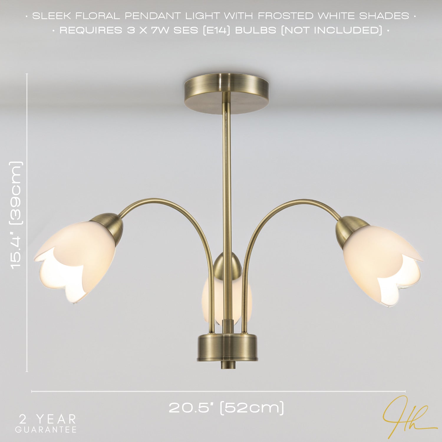 Contemporary Ceiling Lamp Fitting in Antique Brass with Opal Petal Glass Shades Image 6