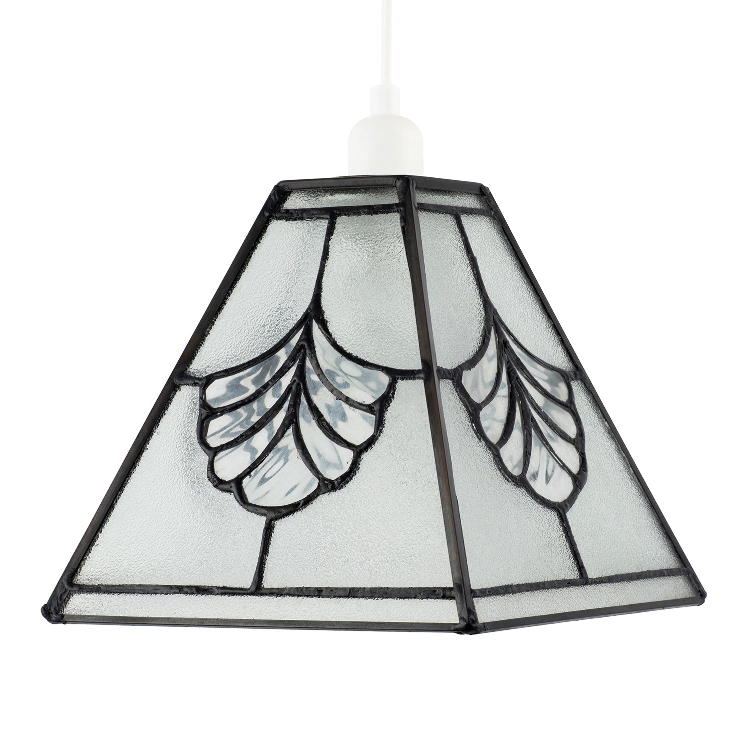 Traditional Clear Glass Tiffany Pendant Light Shade with Floral Panels Image 1