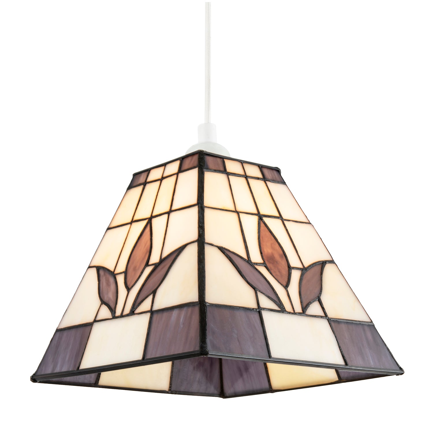 Square Purple and Amber Stained Glass Tiffany Pendant Lighting Shade Image 2