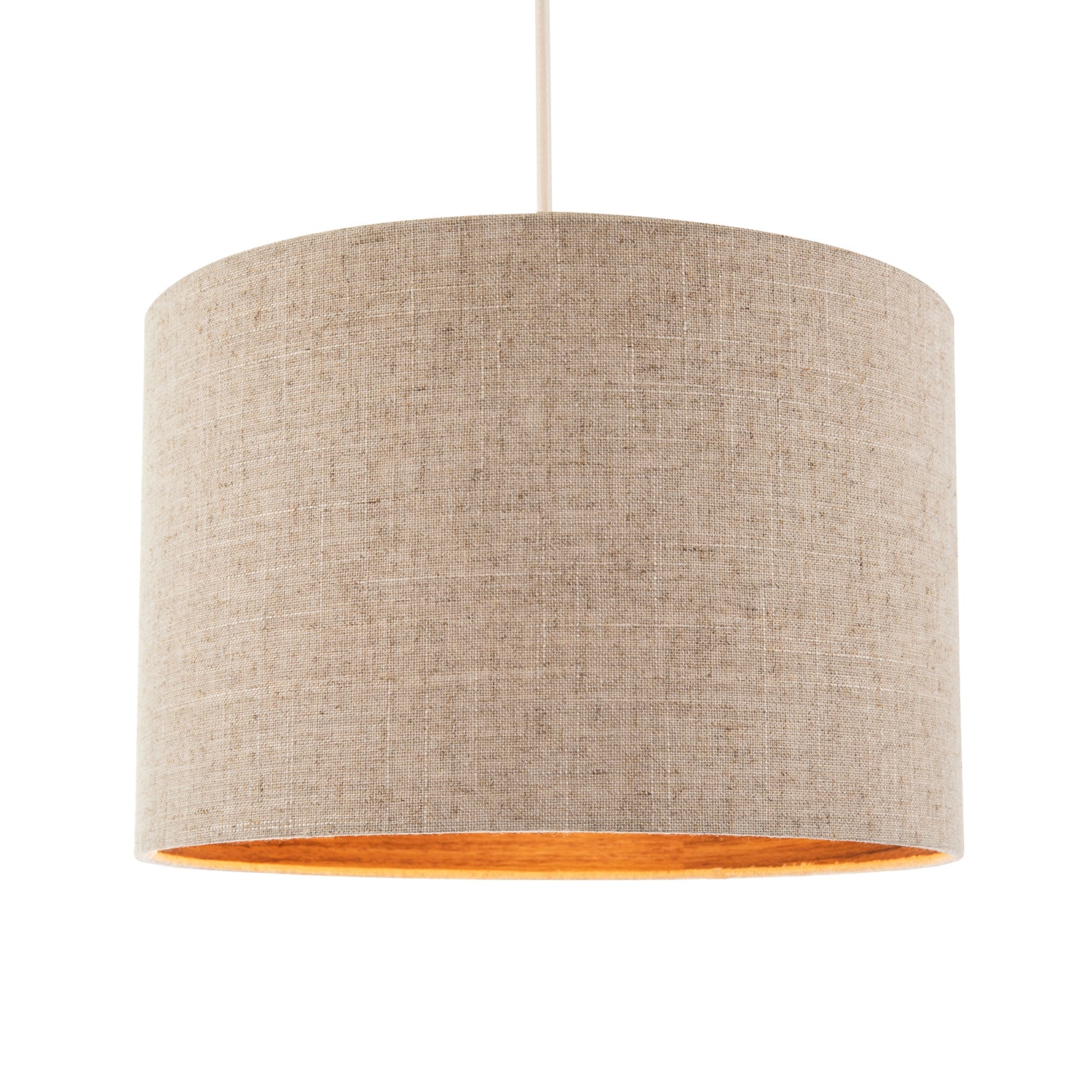 Vintage Natural Linen Lamp Shade in Oatmeal with Wood Effect Inner Image 2