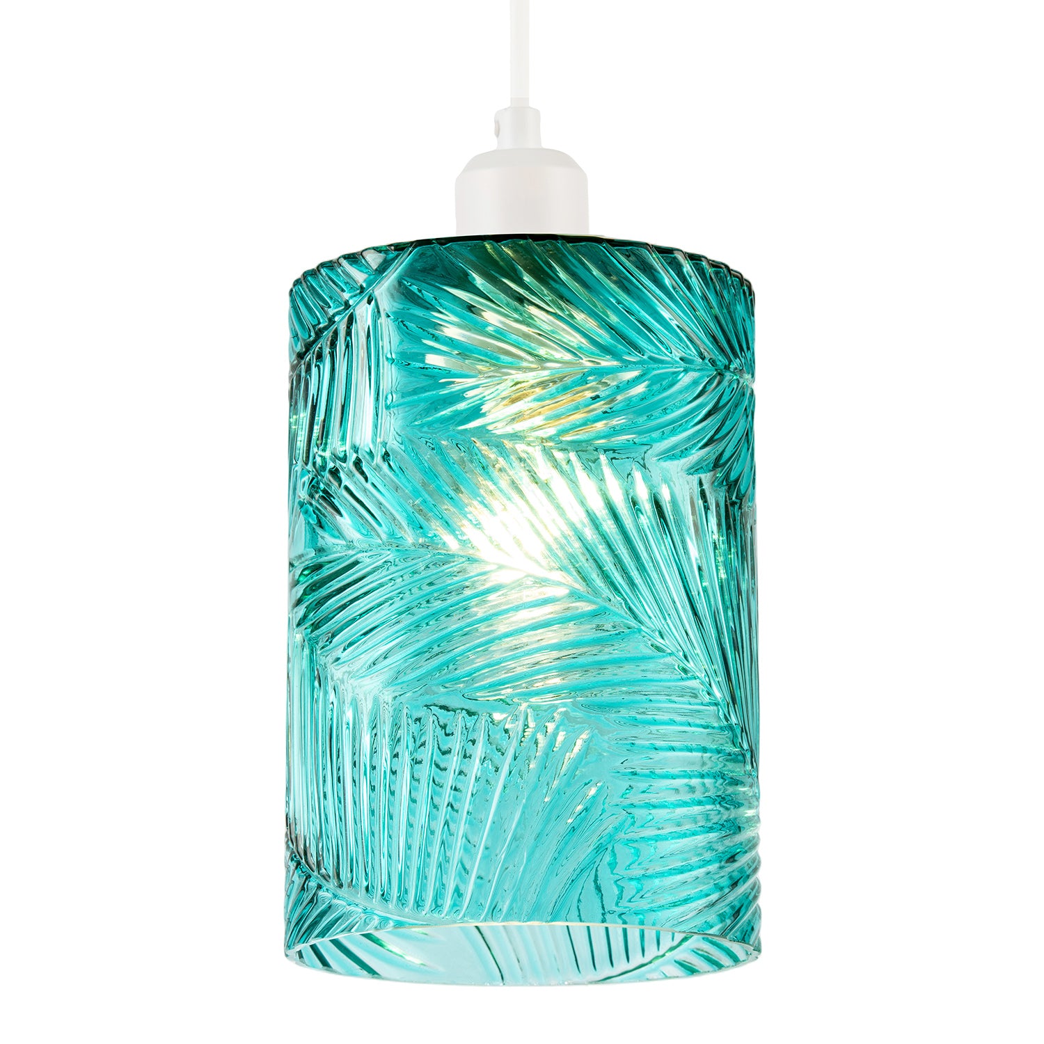Modern Teal Embossed Glass Pendant Shade with Pressed Leaf Pattern Image 2