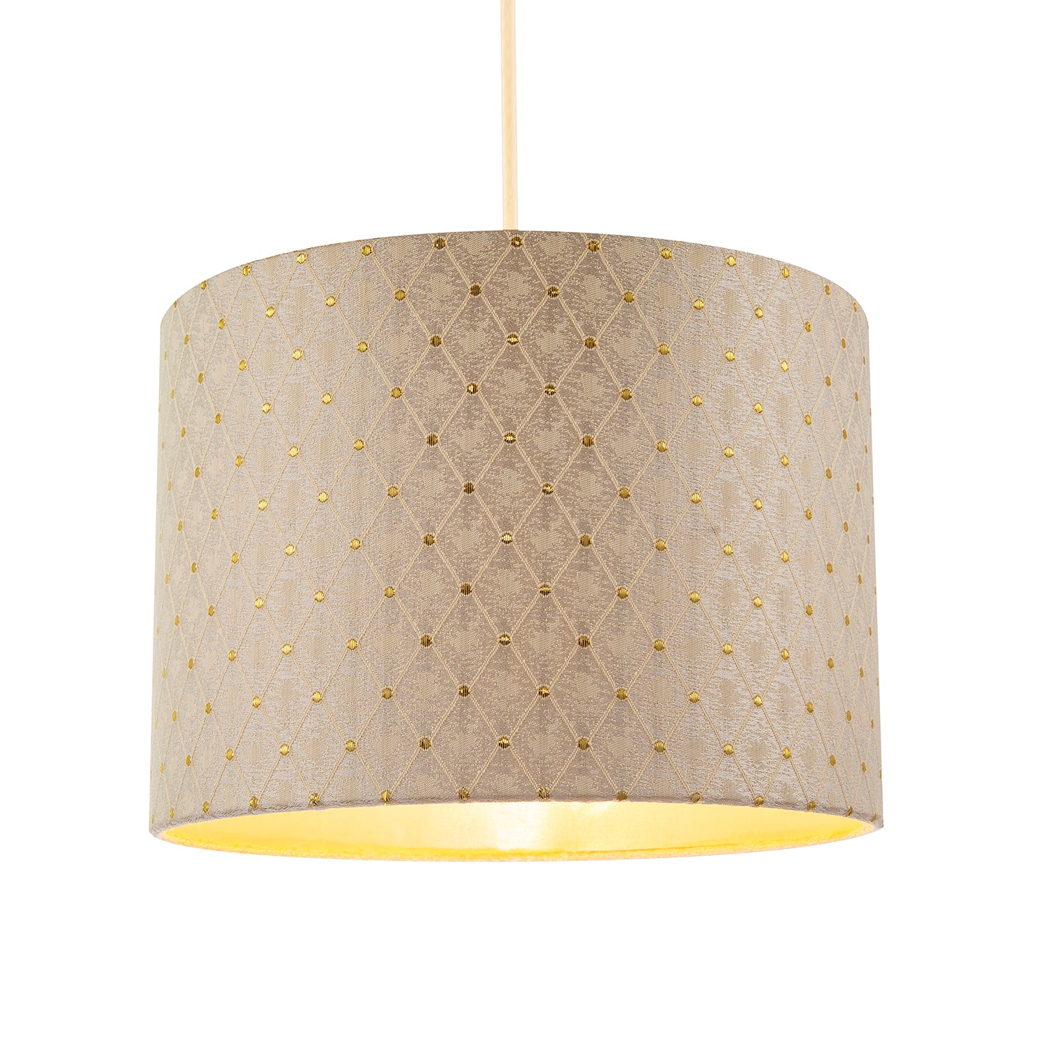 Light Taupe Jacquard Fabric 10 Inch Lamp Shade with Shiny Gold Decor Image 2