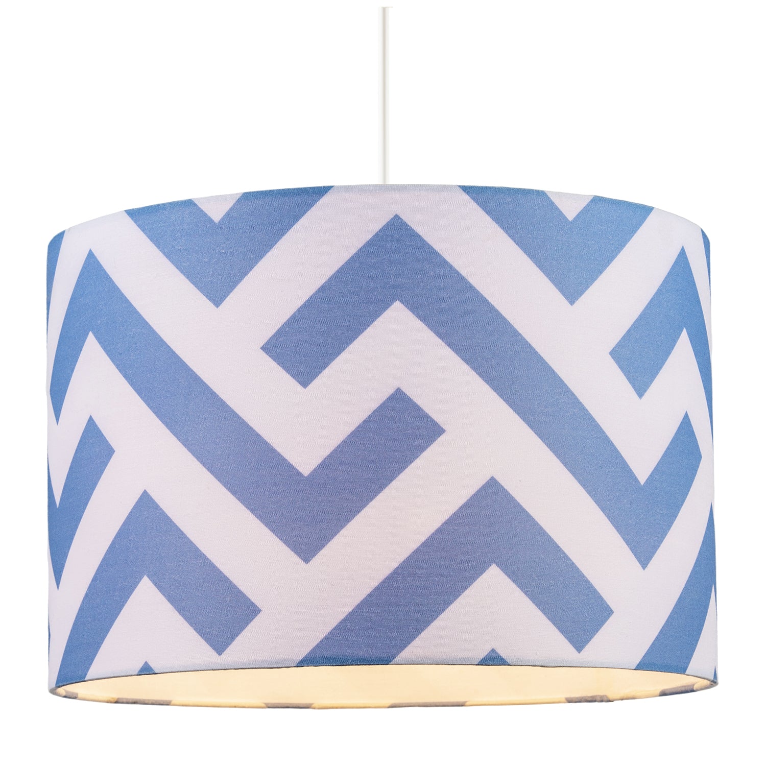 Contemporary Sky Blue Fabric Lamp Shade with Geometric Chevron Pattern Image 2