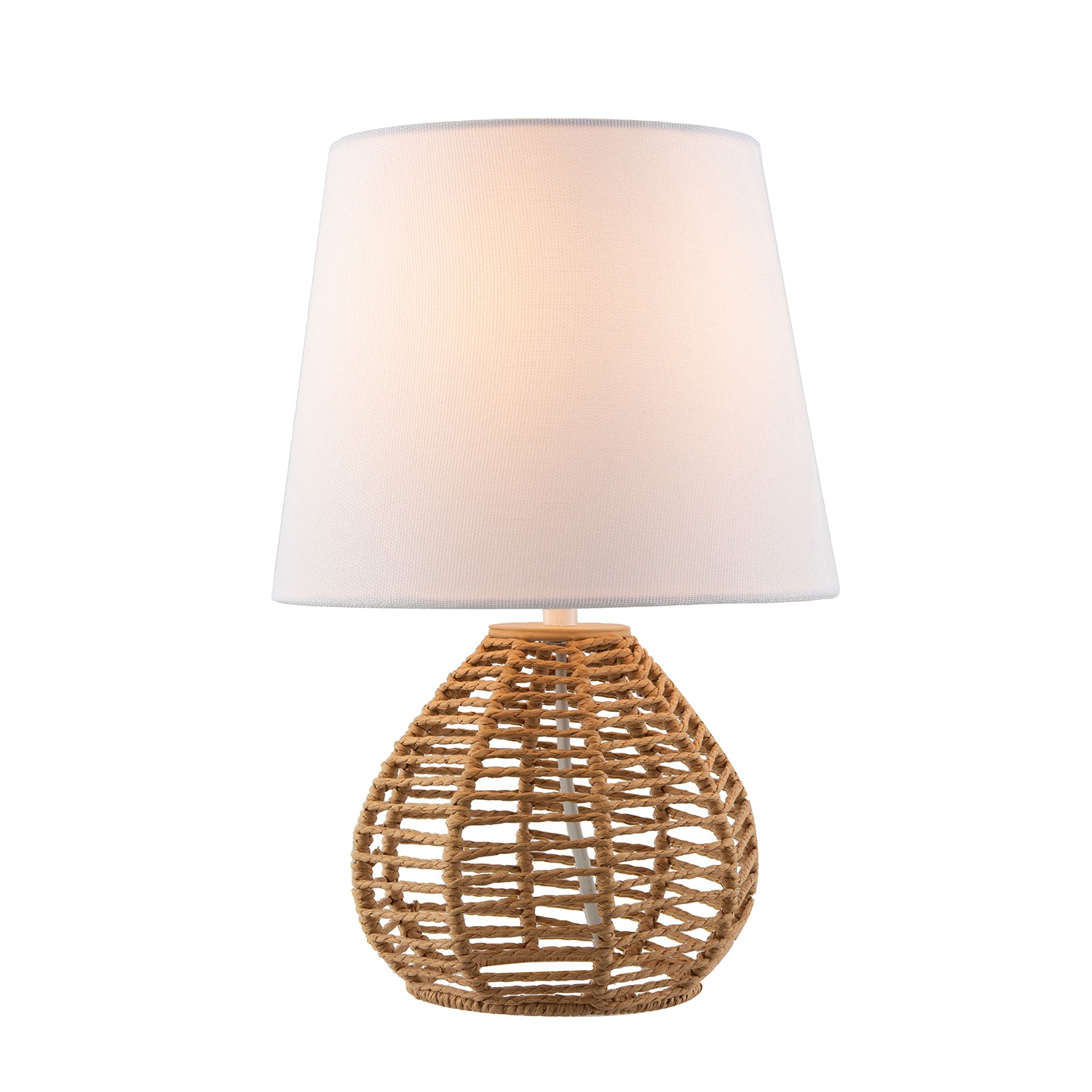 Brown Twisted Paper Table Lamp with White Linen Fabric Drum Shade Image 1