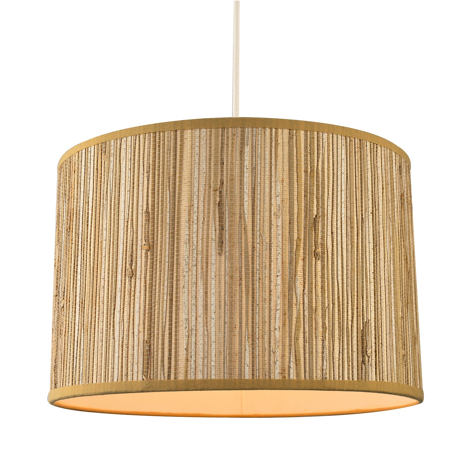 Faux Textured Rattan Round Lamp Shade with Taupe Cotton Fabric Trims Image 2