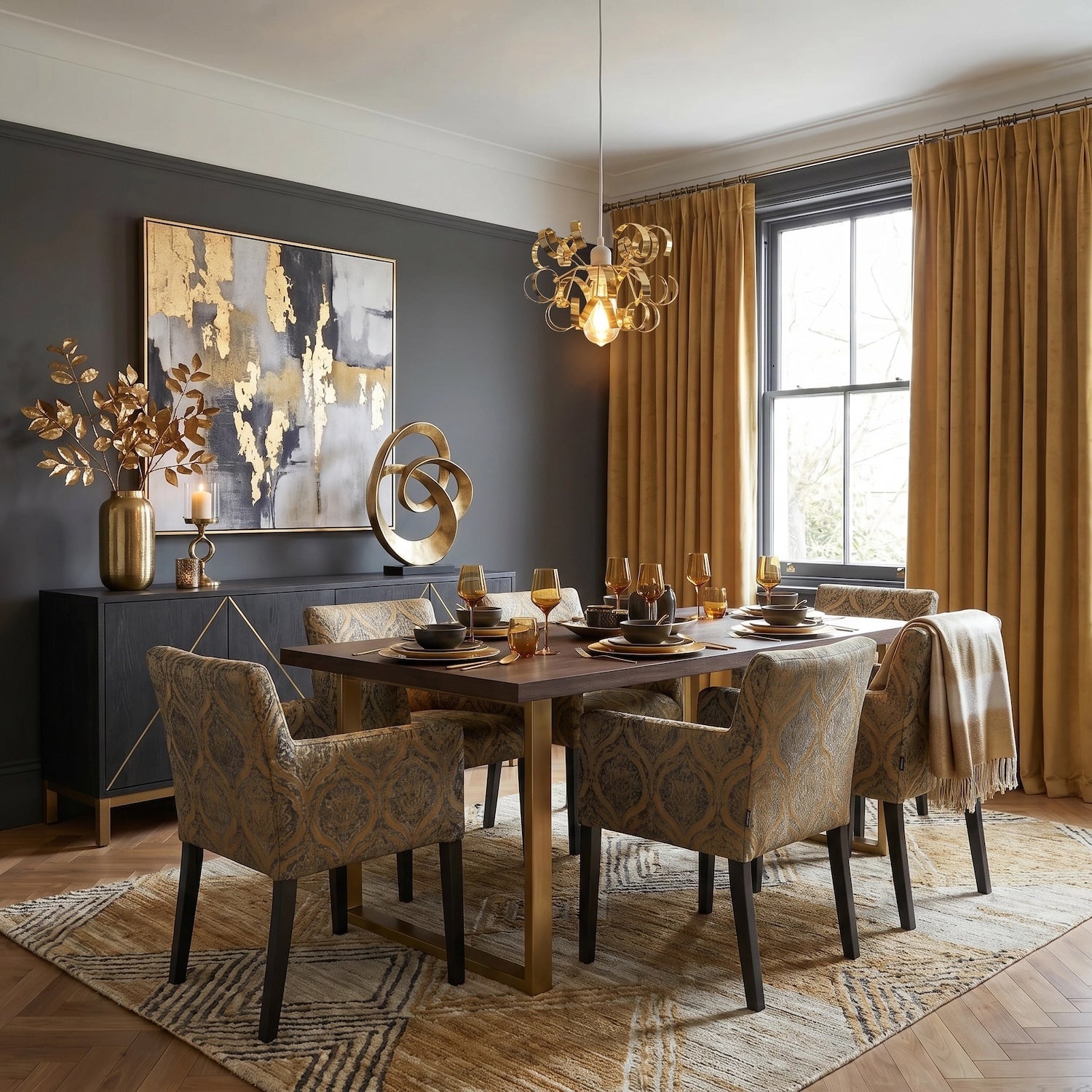 Polished Gold Metal Pendant Shade with Twisting and Curving Strips Image 6
