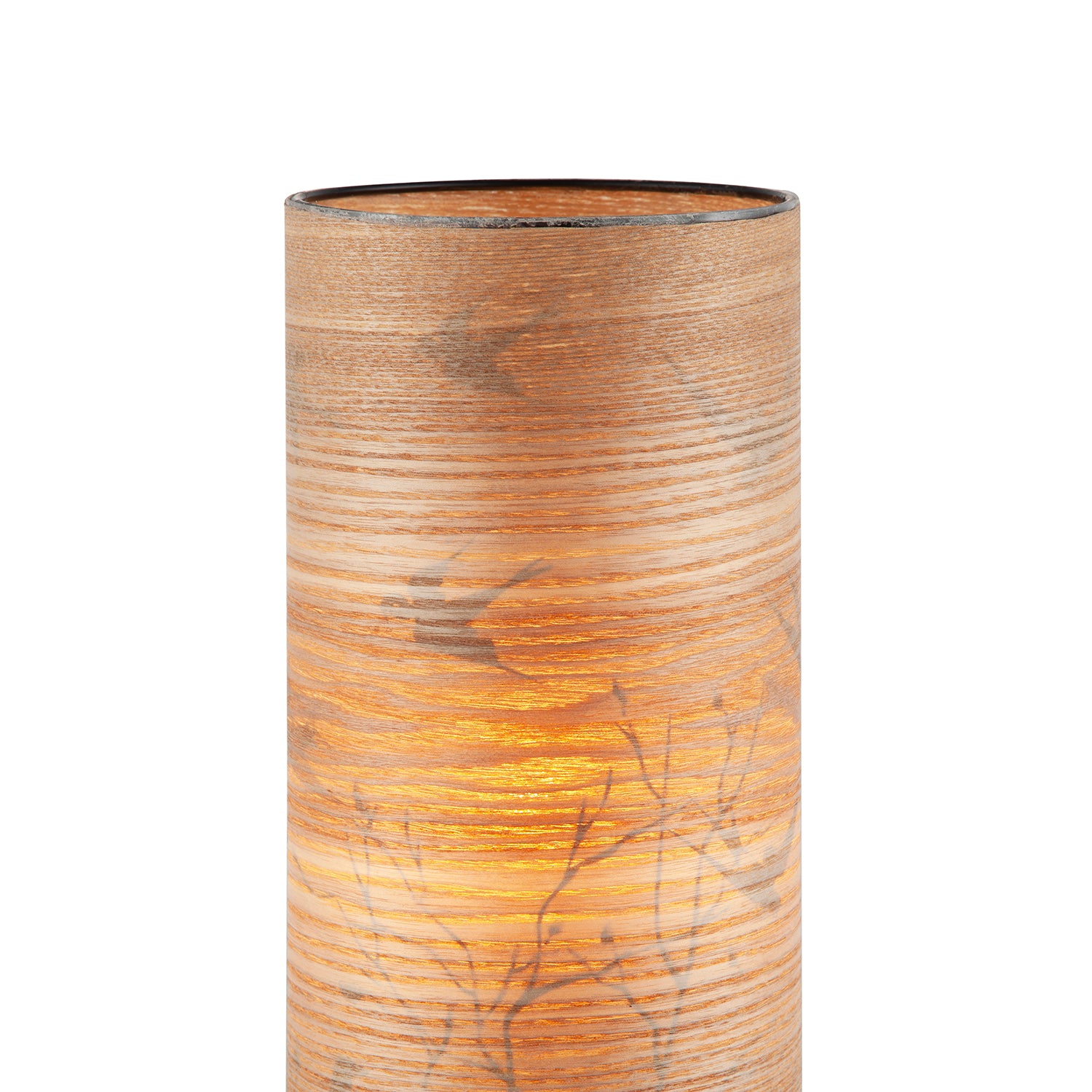 Bamboo Wood Effect Table Lamp with Black Birds and Trees Inner Lining Image 2
