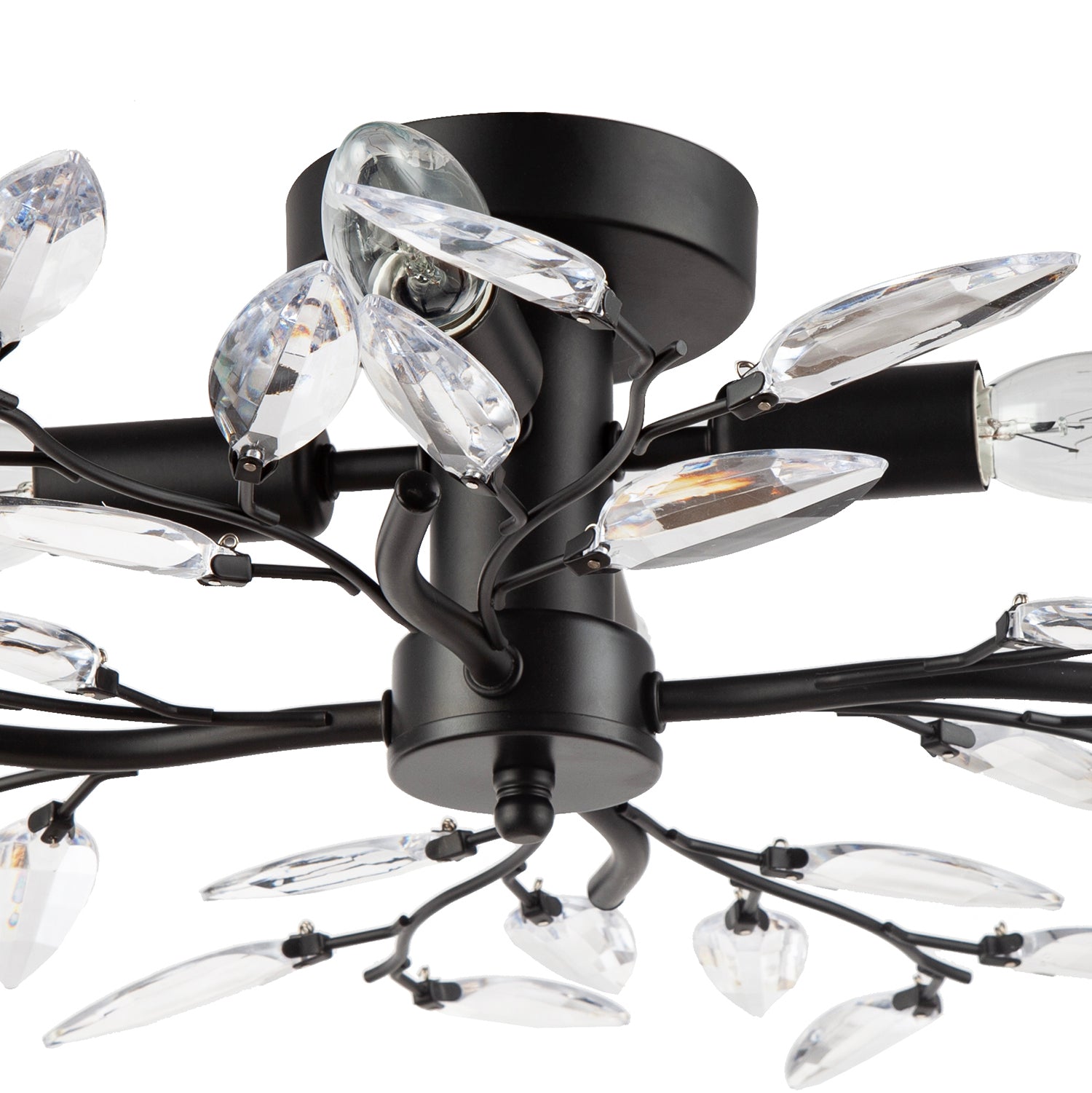 Modern Matte Black Branch Themed Ceiling Light Fitting with Clear Acrylic Leaves Image 3