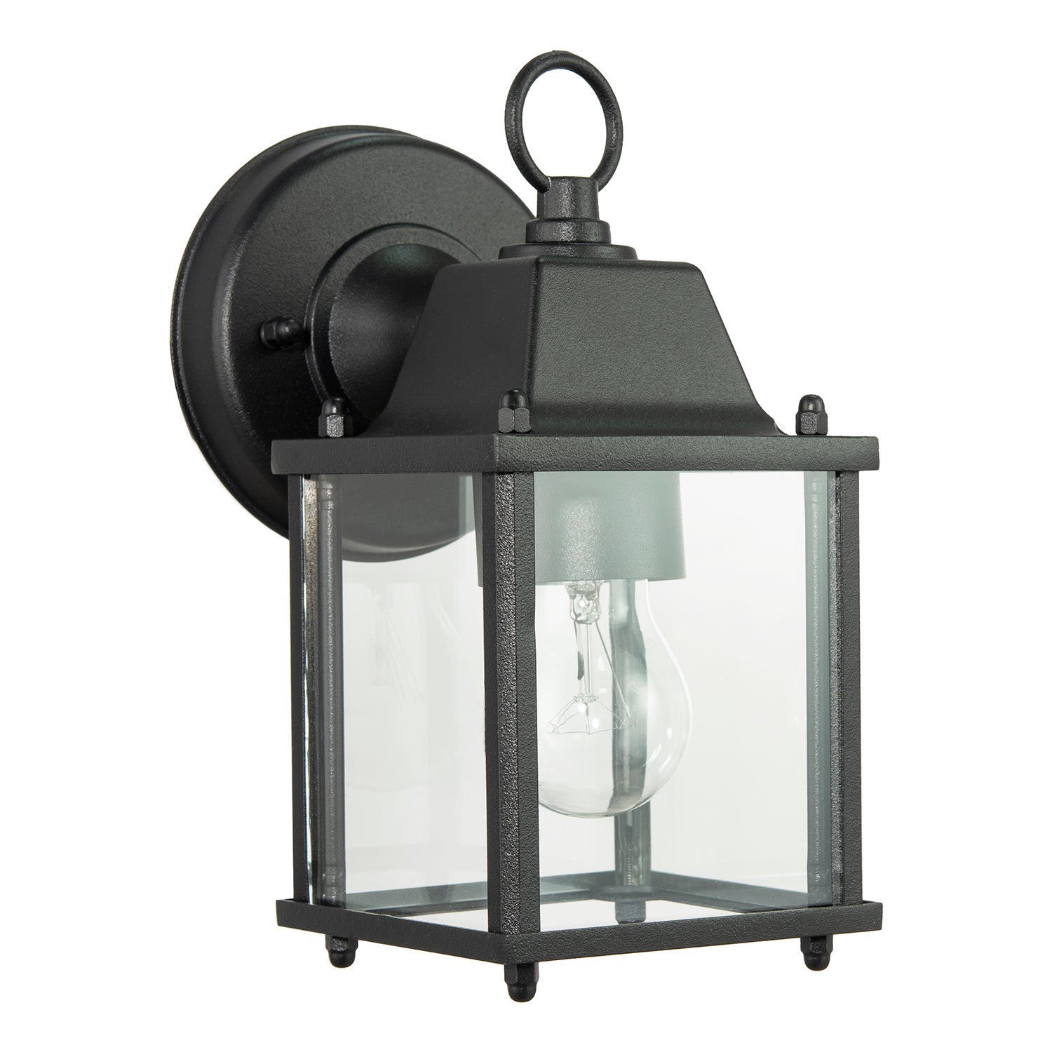 Contemporary Exterior Lantern Wall Light Fitting in Black with Clear Glass Sides Image 2