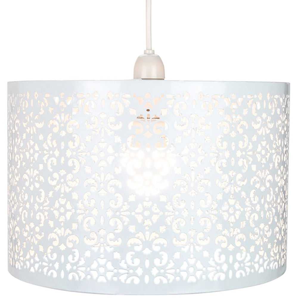 Moroccan Designed Large White Metal Pendant Light Shade with Floral Decoration Image 2