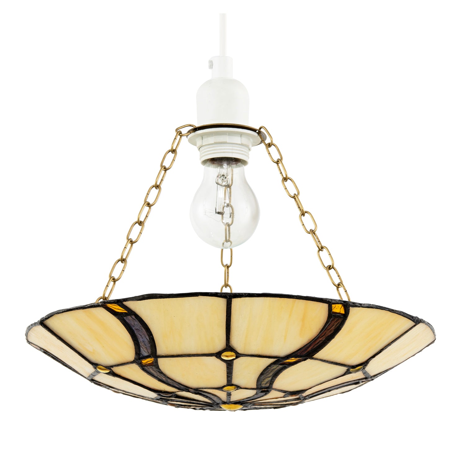 Amber Toned Circular Tiffany Stained Glass Pendant Ceiling Light Shade Image 1