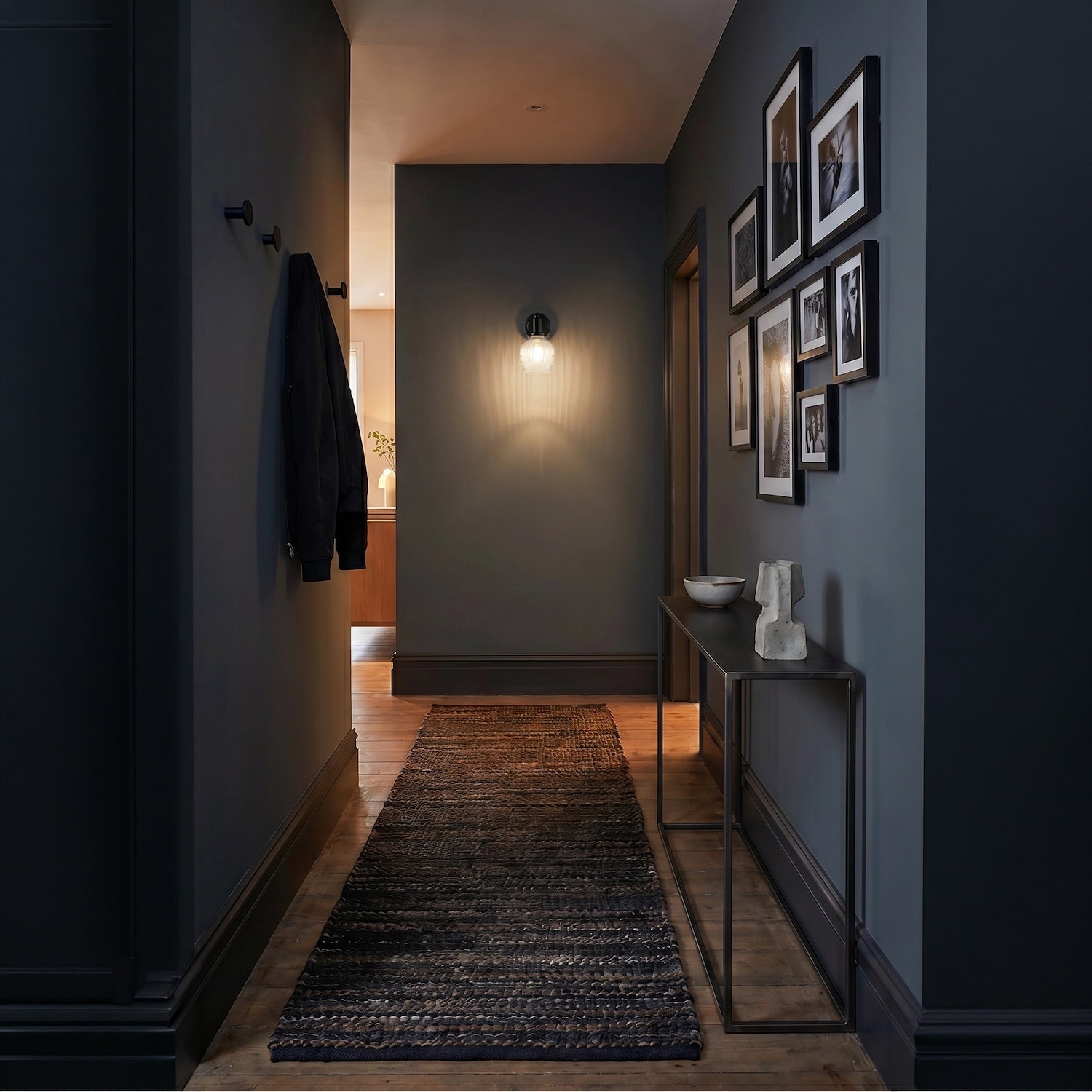 Classy Matte Black Switched Wall Light with Clear Ribbed Glass Shade Image 6
