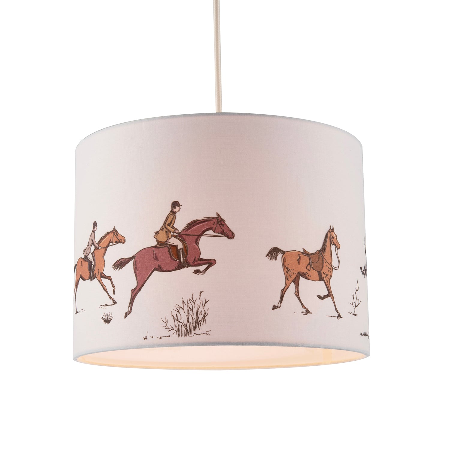 Chic Equestrian Themed Cotton Drum Lamp Shade with Inner Fabric Lining Image 2