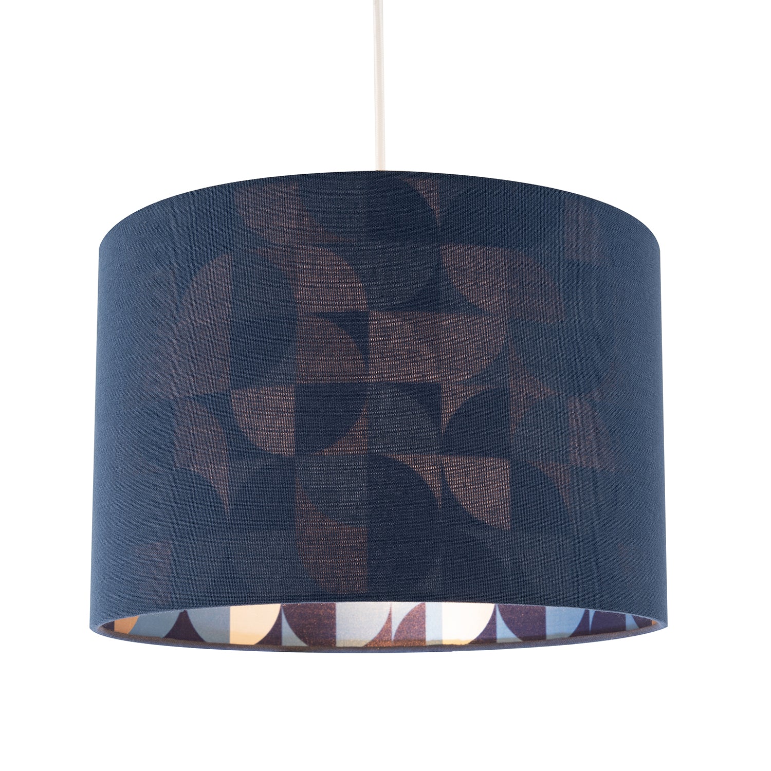 Designer Midnight Blue Linen Lamp Shade with Geometric Pattern Lining Image 2
