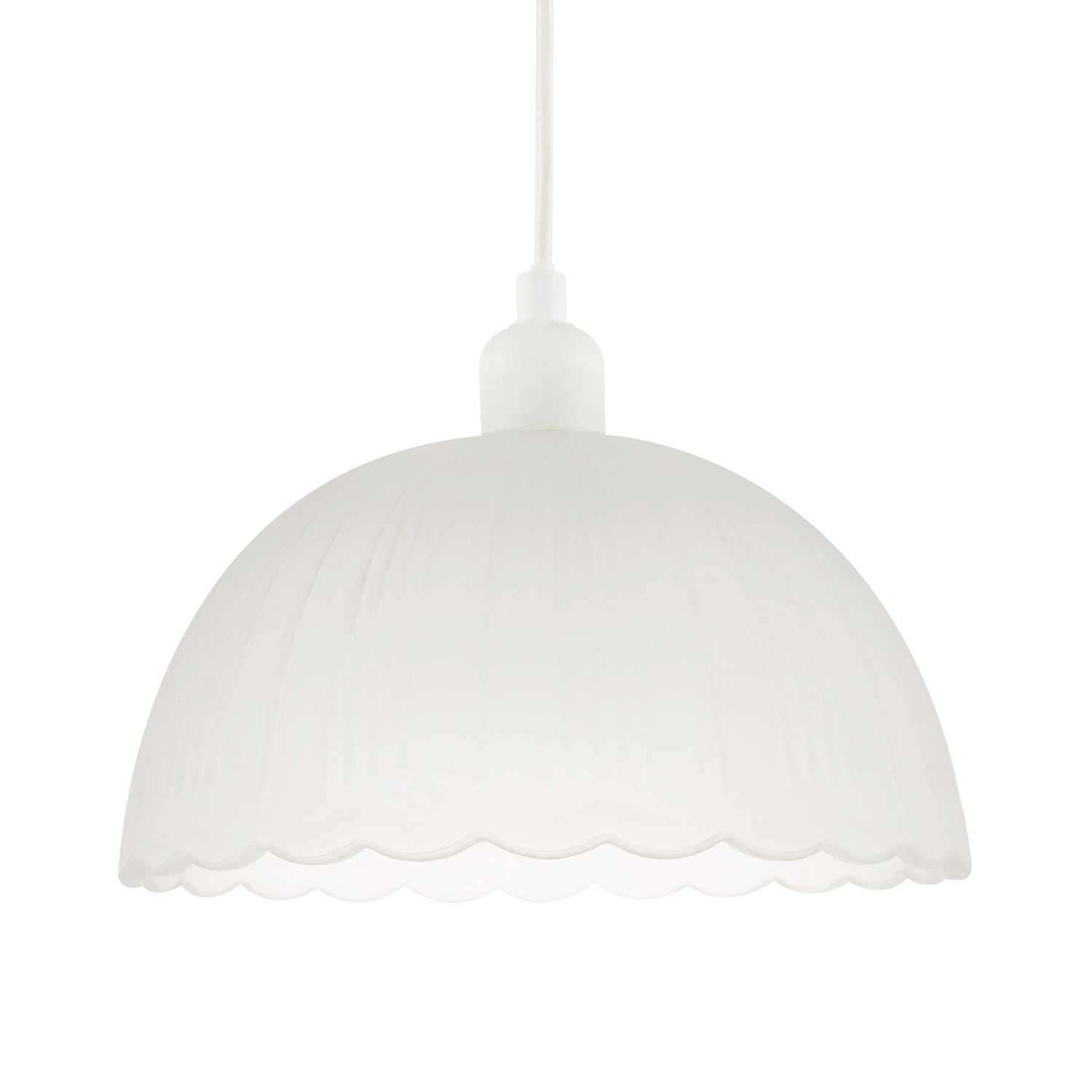 Classic Frosted White Pendant Shade with Fluted Edge and Etched Lines Image 2