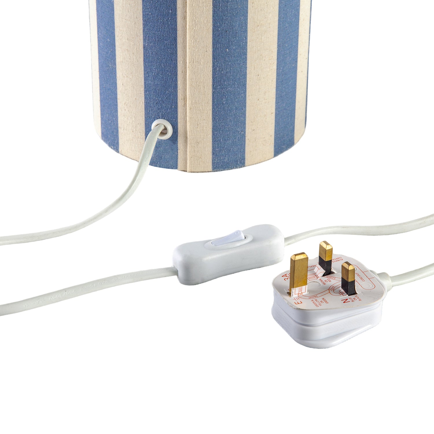 Amparo Blue and Oatmeal Striped Linen Table Lamp with Fabric Base Image 4