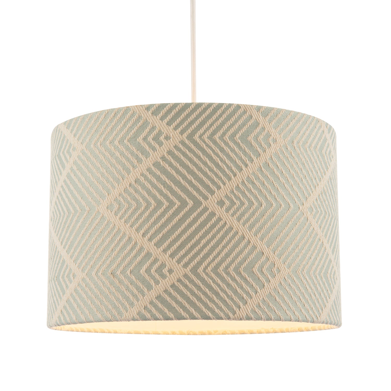 Duck Egg and Cream Geometric Designer Lamp Shade in Textured Jacquard Image 2