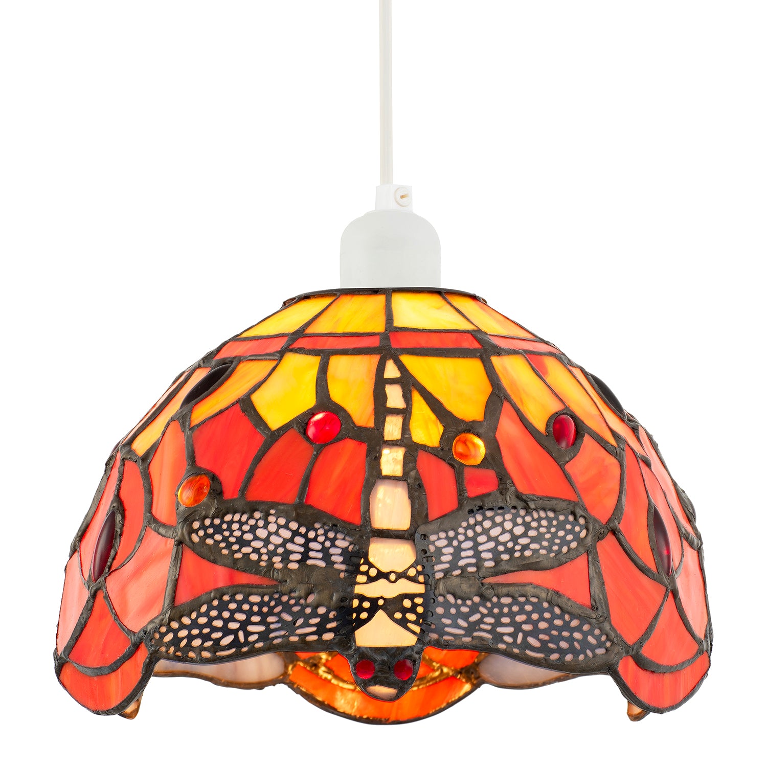 Vivid Orange and Amber Stained Glass Dragonfly Tiffany Pendant Shade Image 2