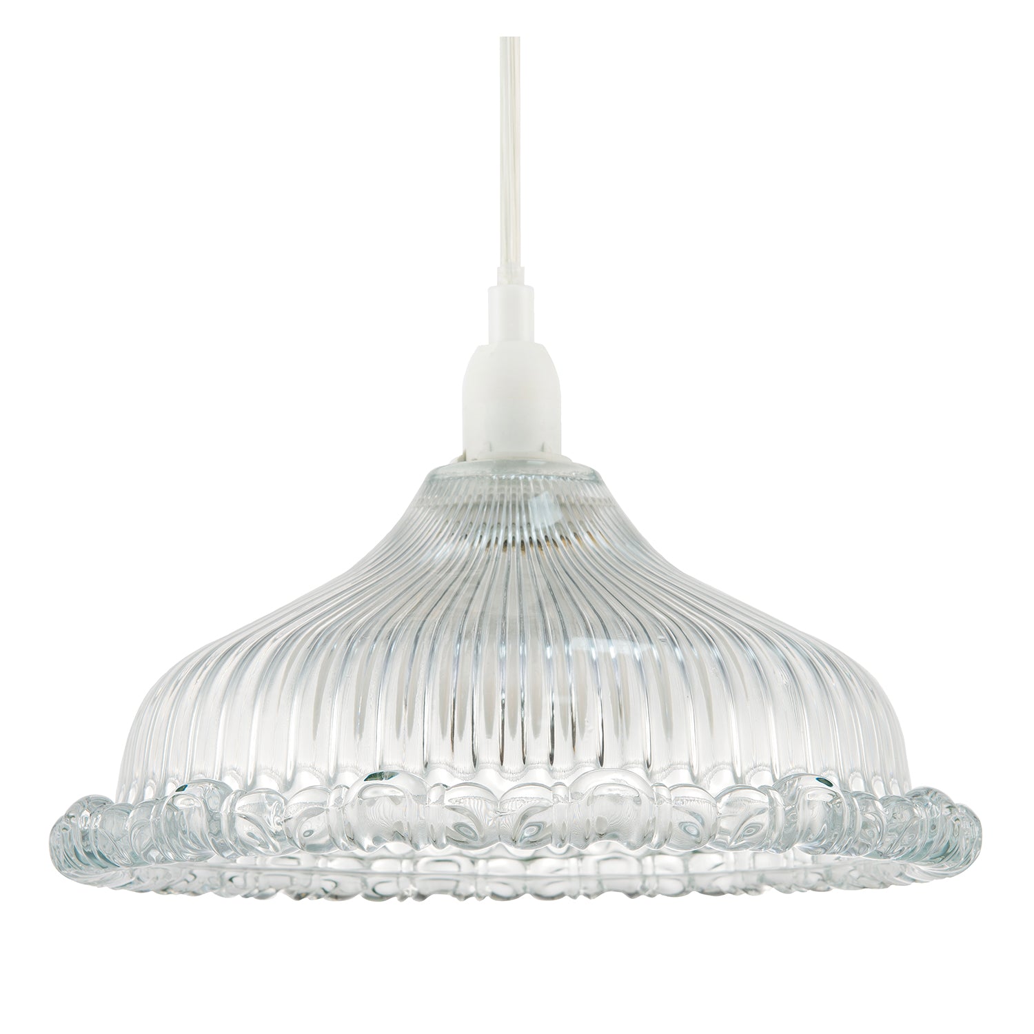 Modern Clear Line Ribbed Glass Pendant Light Shade with Moulded Edge Image 1