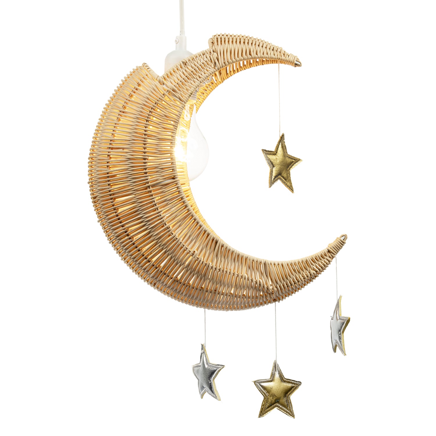 Whimsical Crescent Moon Pendant Light Shade with Silver and Gold Stars Image 2