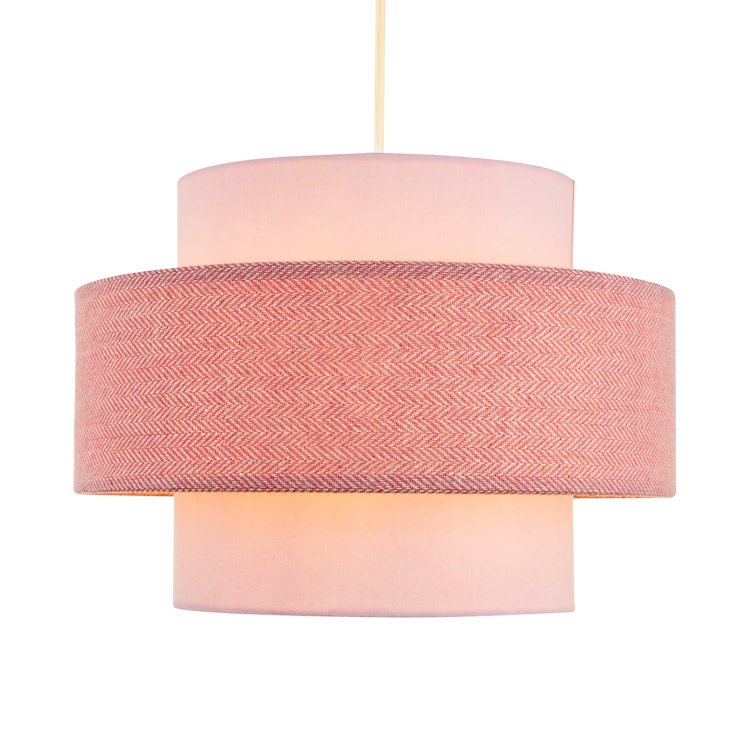 Modern Soft Pink Herringbone Linen Triple Tier Design Pendant Shade Image 2