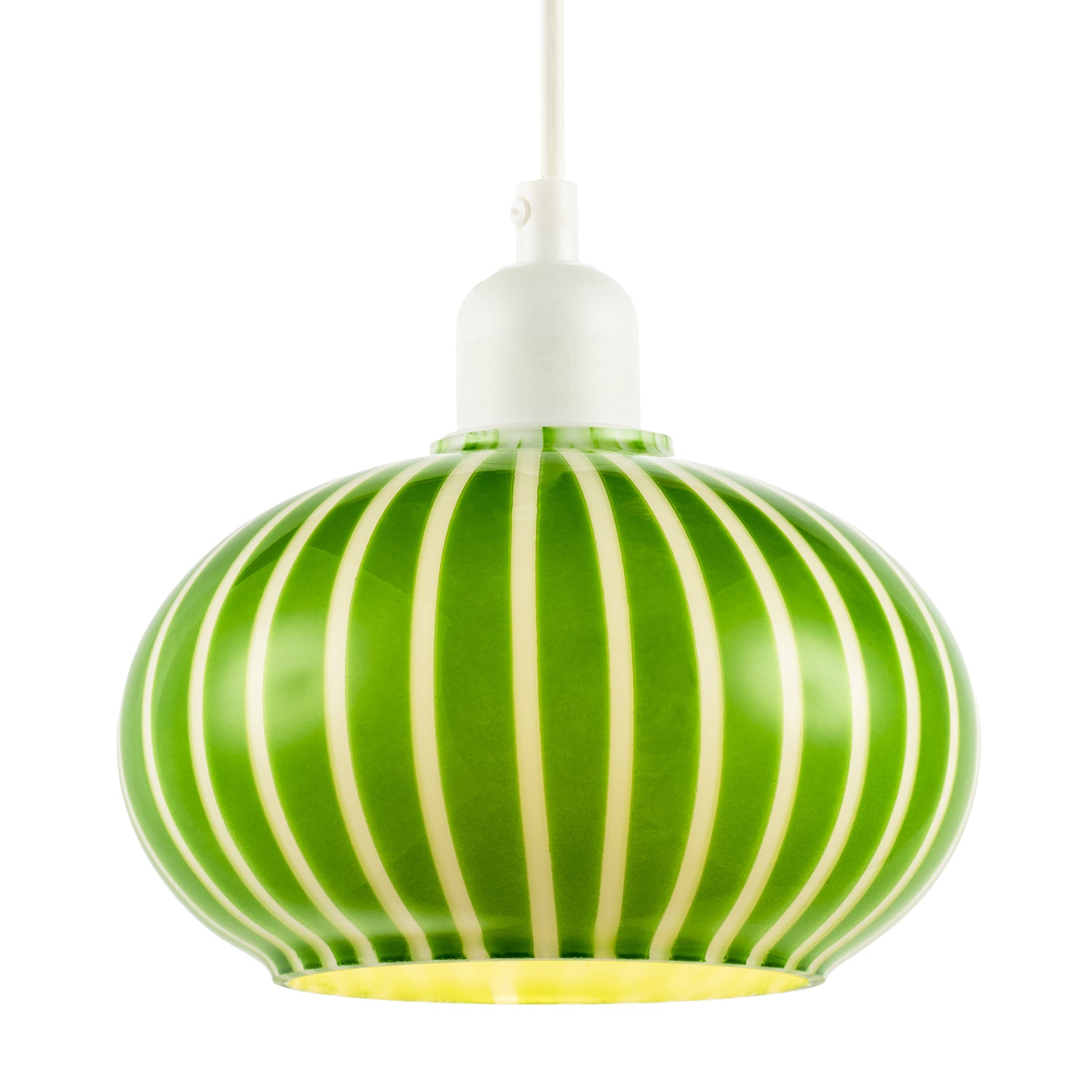 Bright Emerald Green and White Striped Glass Pendant Lighting Shade Image 2