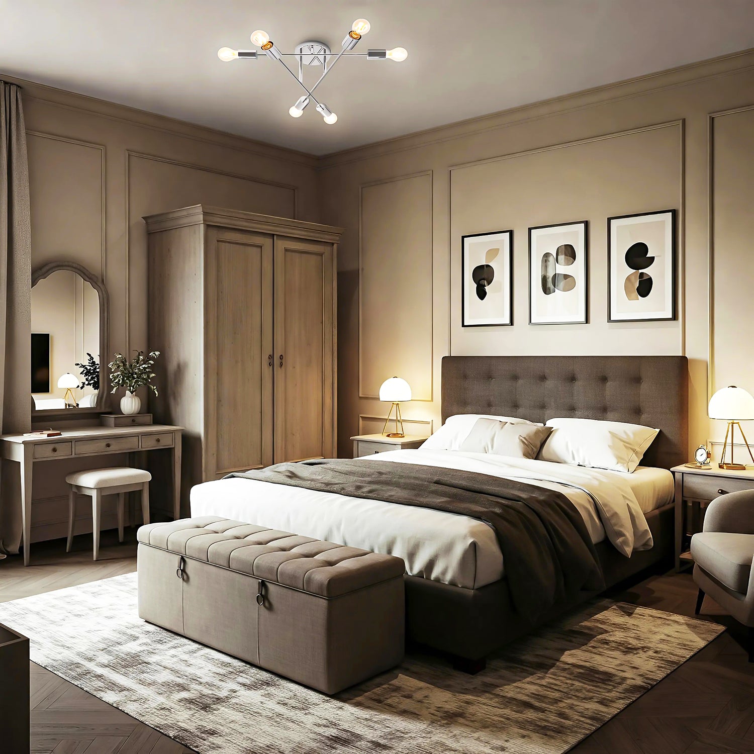 Industrial Designer Styled Polish Chrome Ceiling Light with Straight Metal Arms Image 7