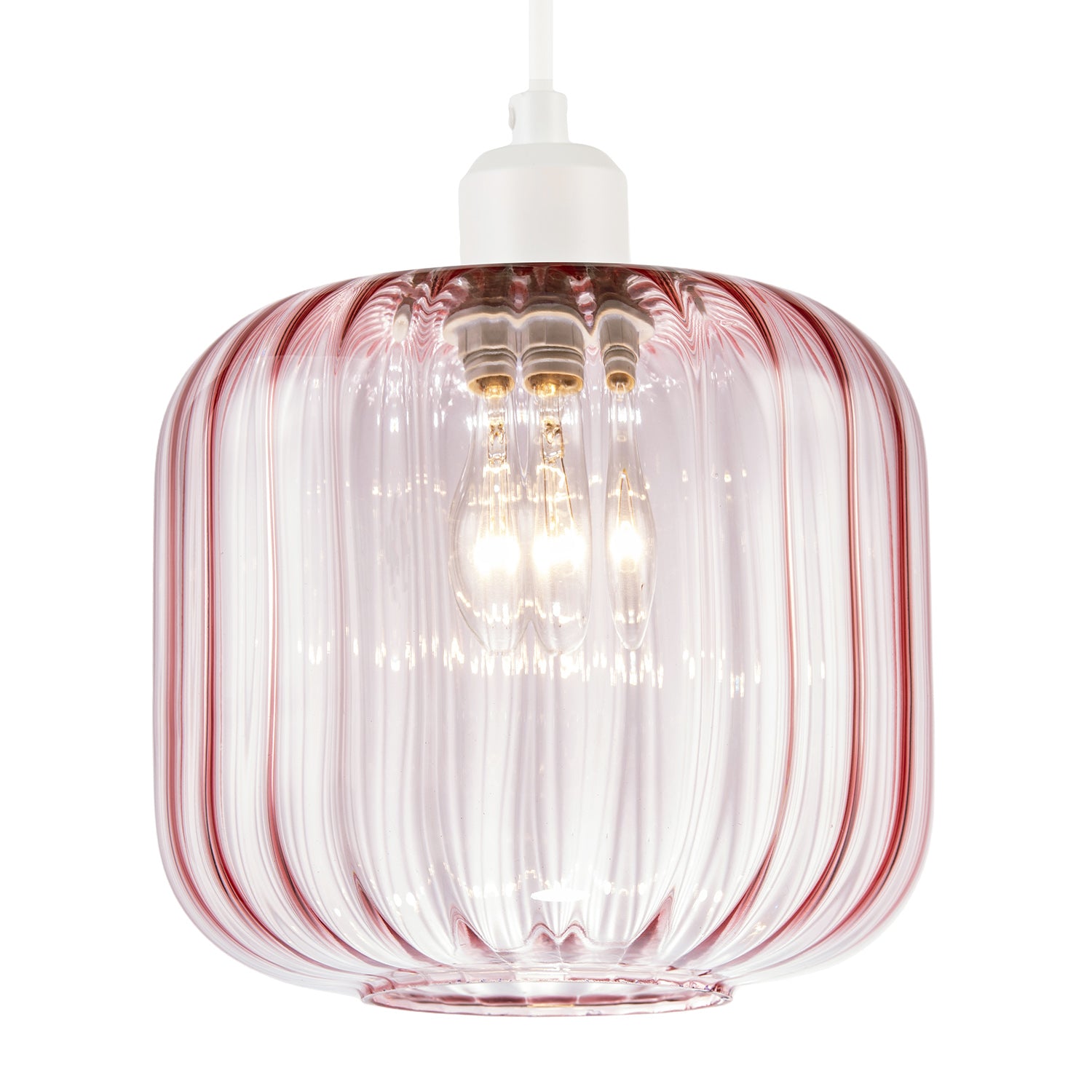 Contemporary Soft Pink Glass Wide Ribbed Square Pendant Light Shade Image 2