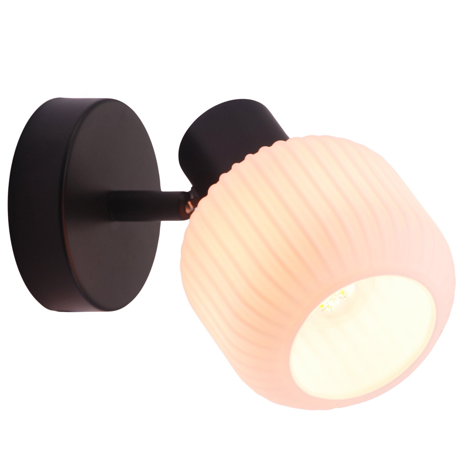 Modern Designer Matte Black Adjustable Wall Light with White Ribbed Glass Shade Image 2