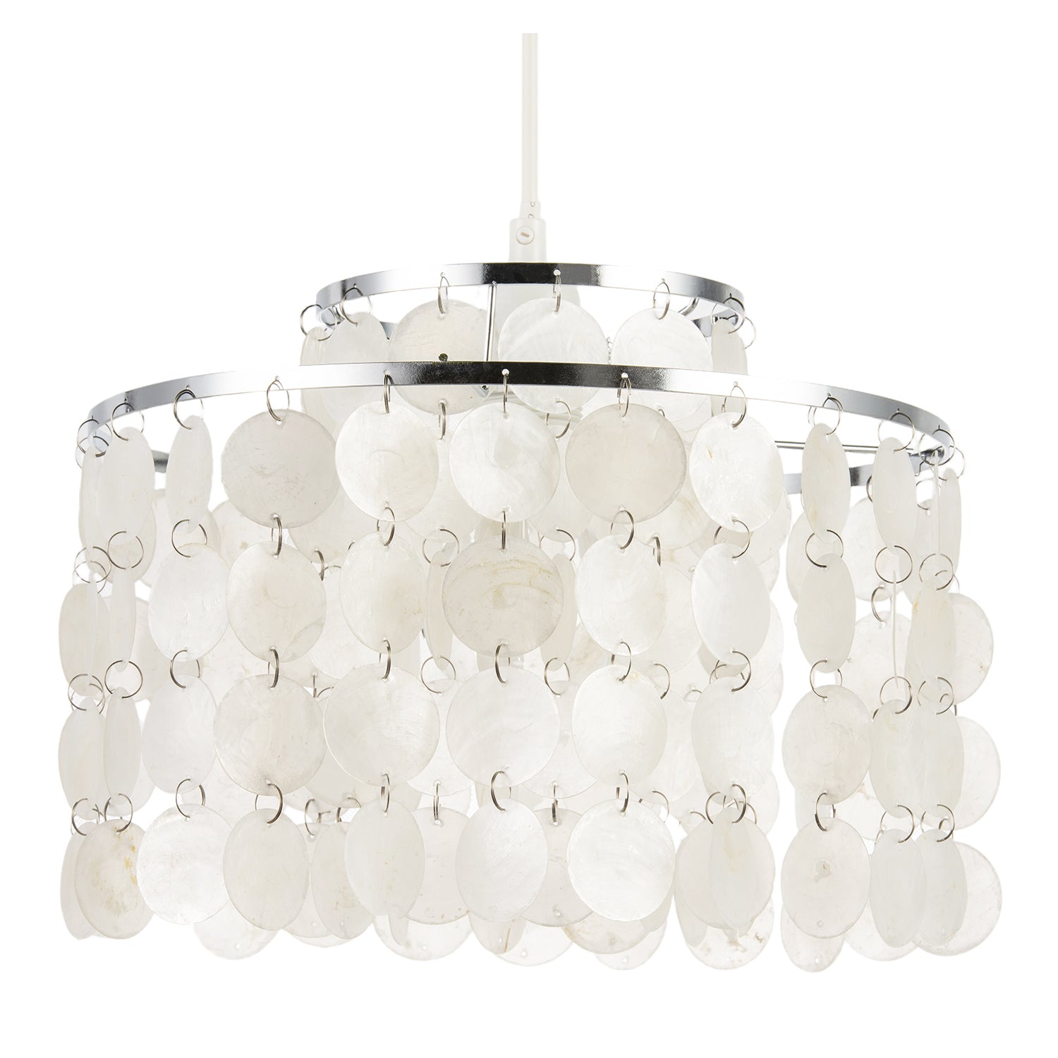 Chrome Pendant Shade with Cascading Natural Capiz Style Shell Discs Image 1