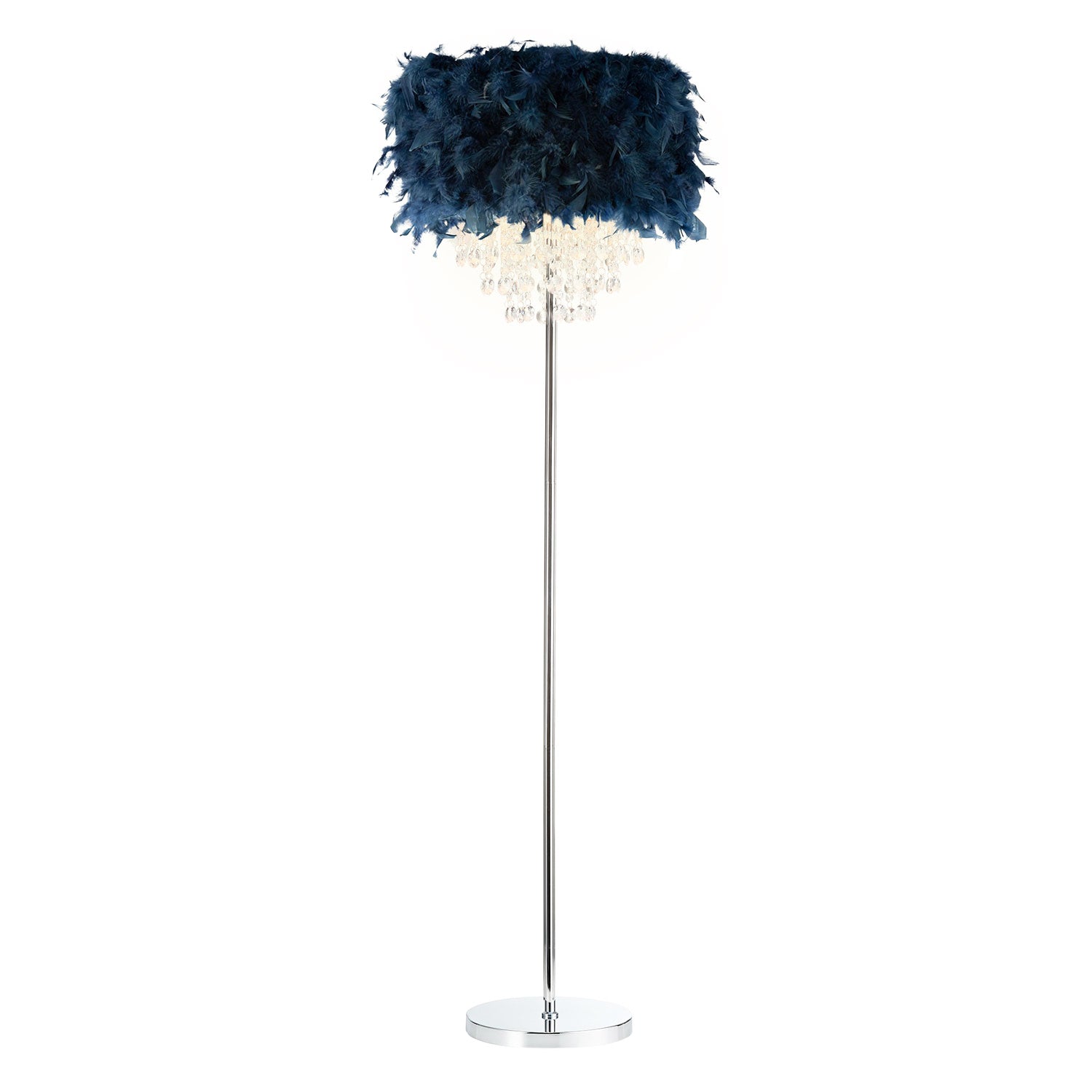 Chandelier Style Midnight Blue Feather Floor Lamp with Waterfall Drops Image 2