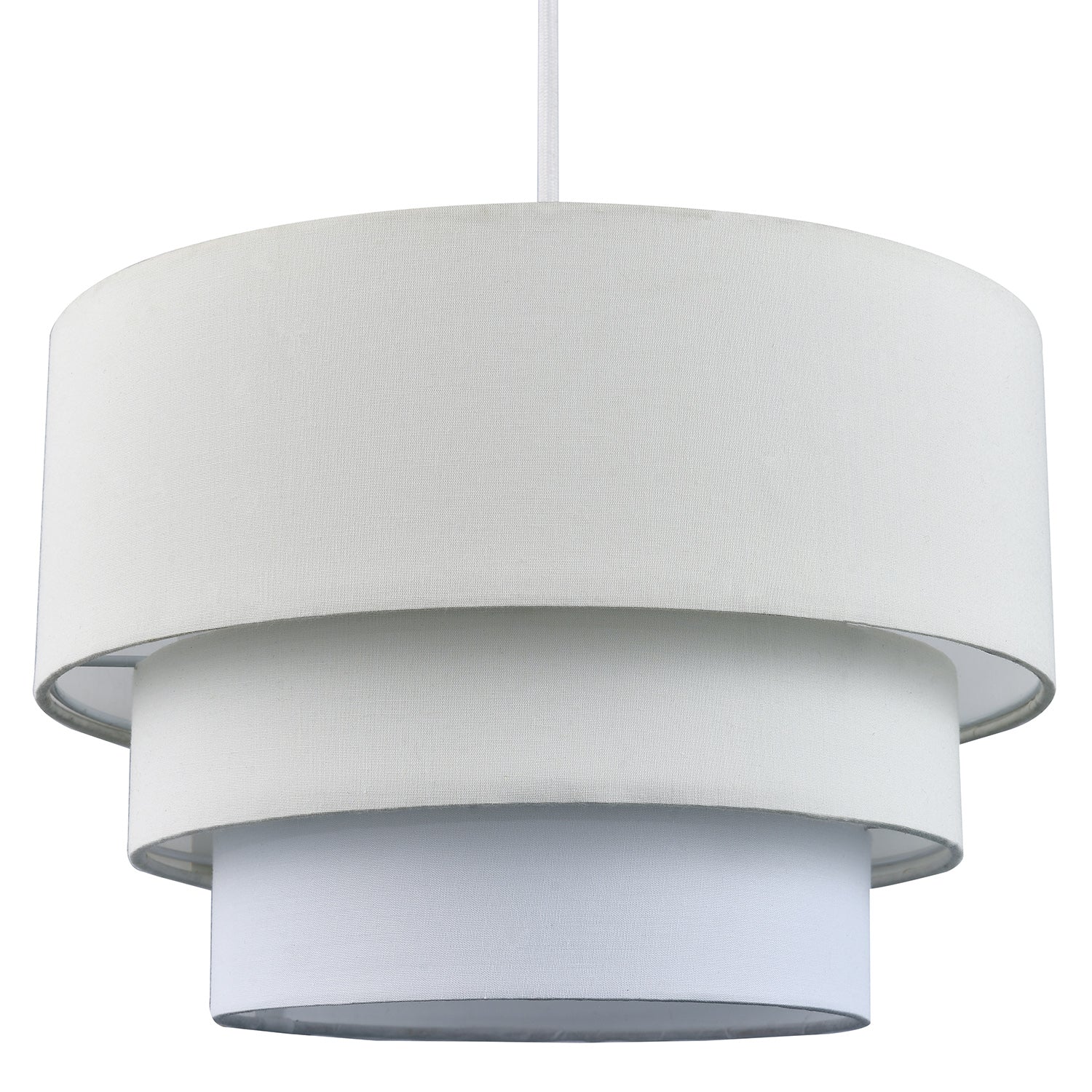 Contemporary Round Triple Tier Cream and White Cotton Fabric Pendant Light Shade Image 2