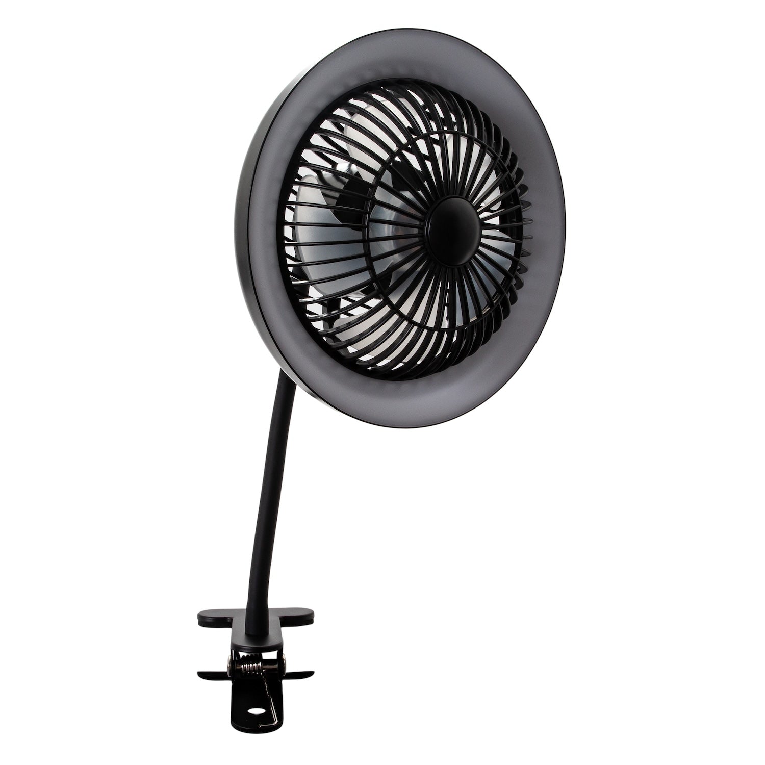Black Rechargeable 3 Speed Clip-On Fan with LED Dimmable Ring Light Image 2