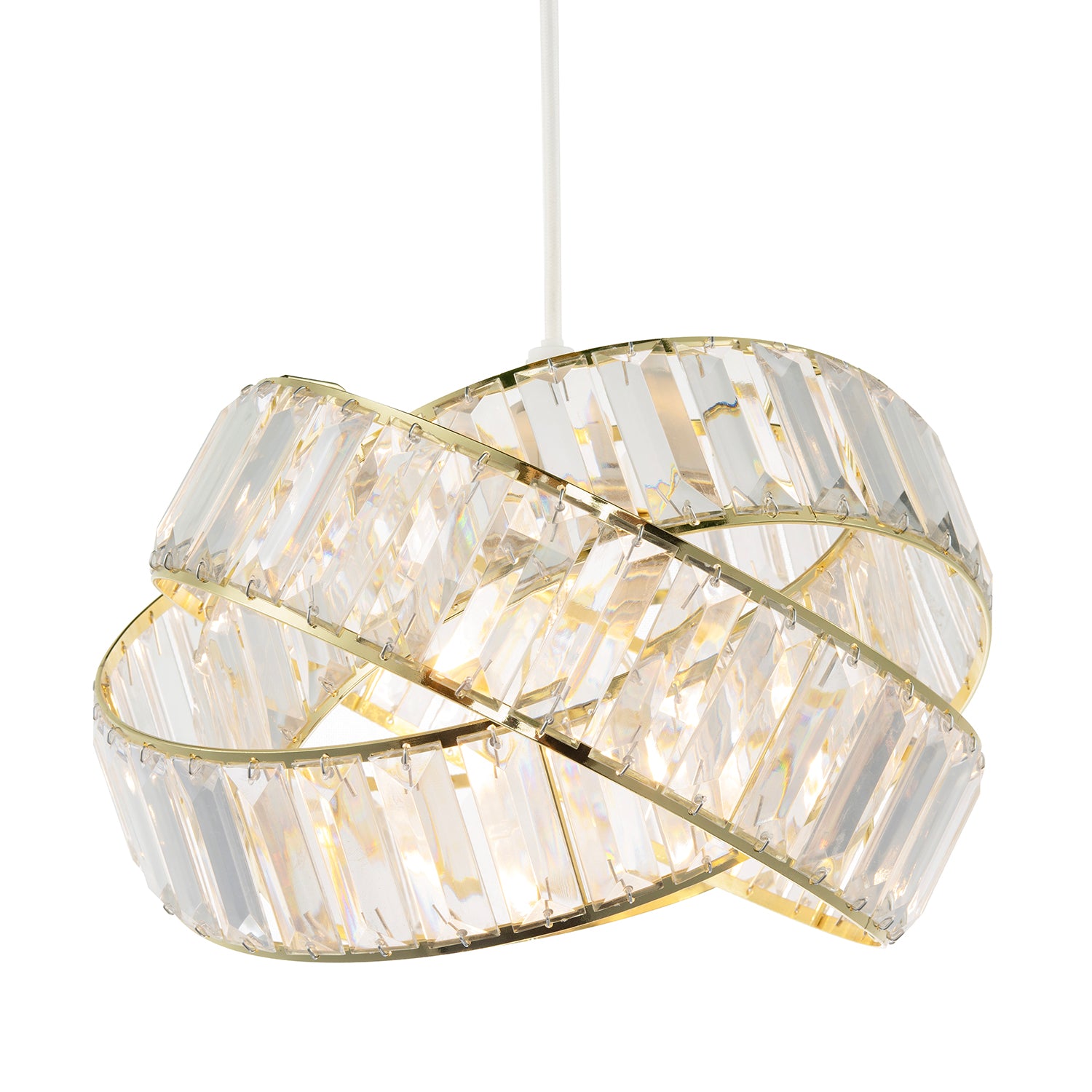 Modern Three Ring Gold Pendant Shade with Transparent Acrylic Prisms Image 2