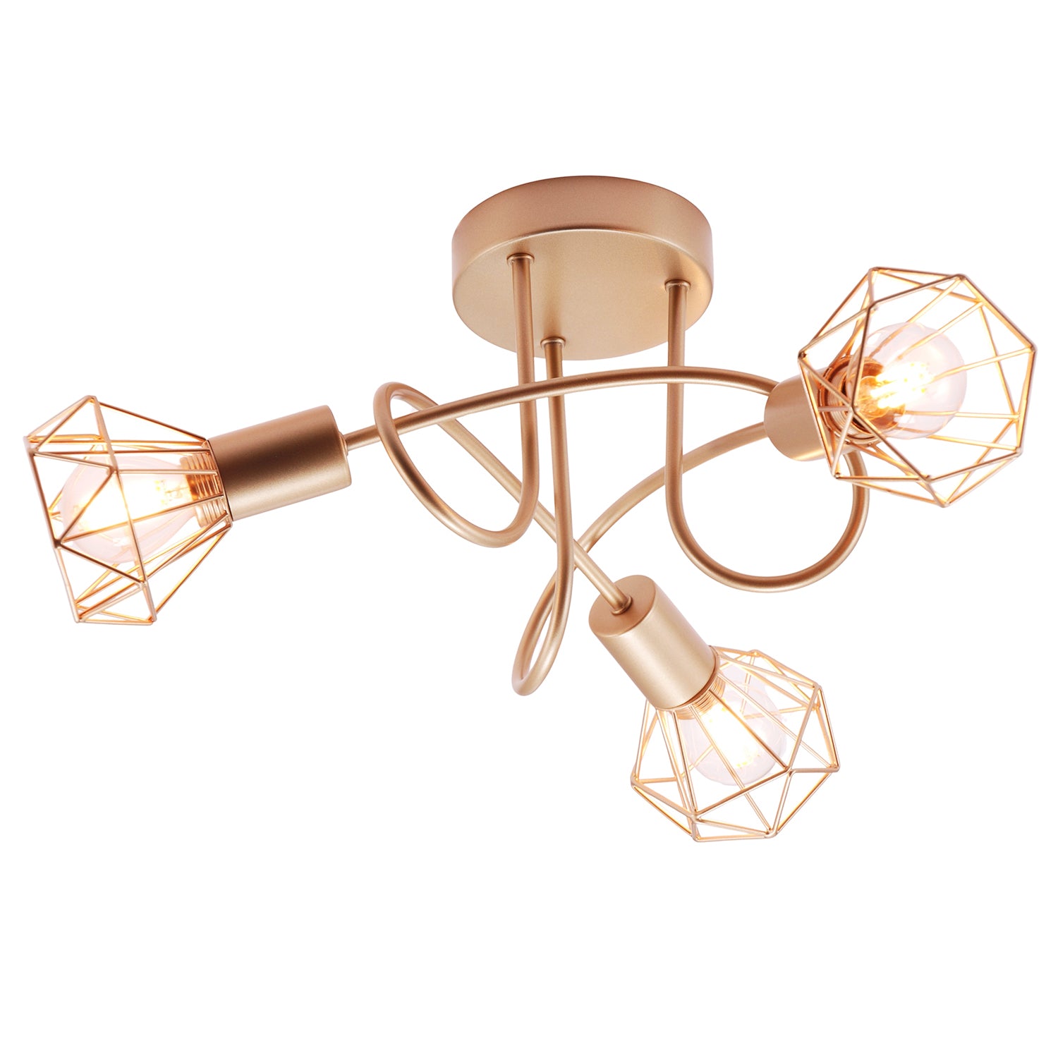Modern Champagne Gold Ceiling Light Fitting with Twisting Arms and Cage Shades Image 2