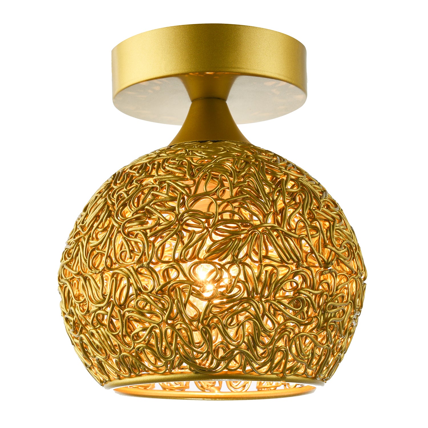 Modern Satin Gold Ceiling Light Fitting with Twisting Metal Shade Image 5