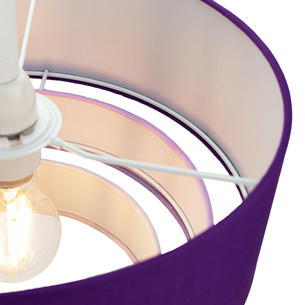 Contemporary Round Triple Tier Purple/Lilac Cotton Fabric Pendant Light Shade Image 4