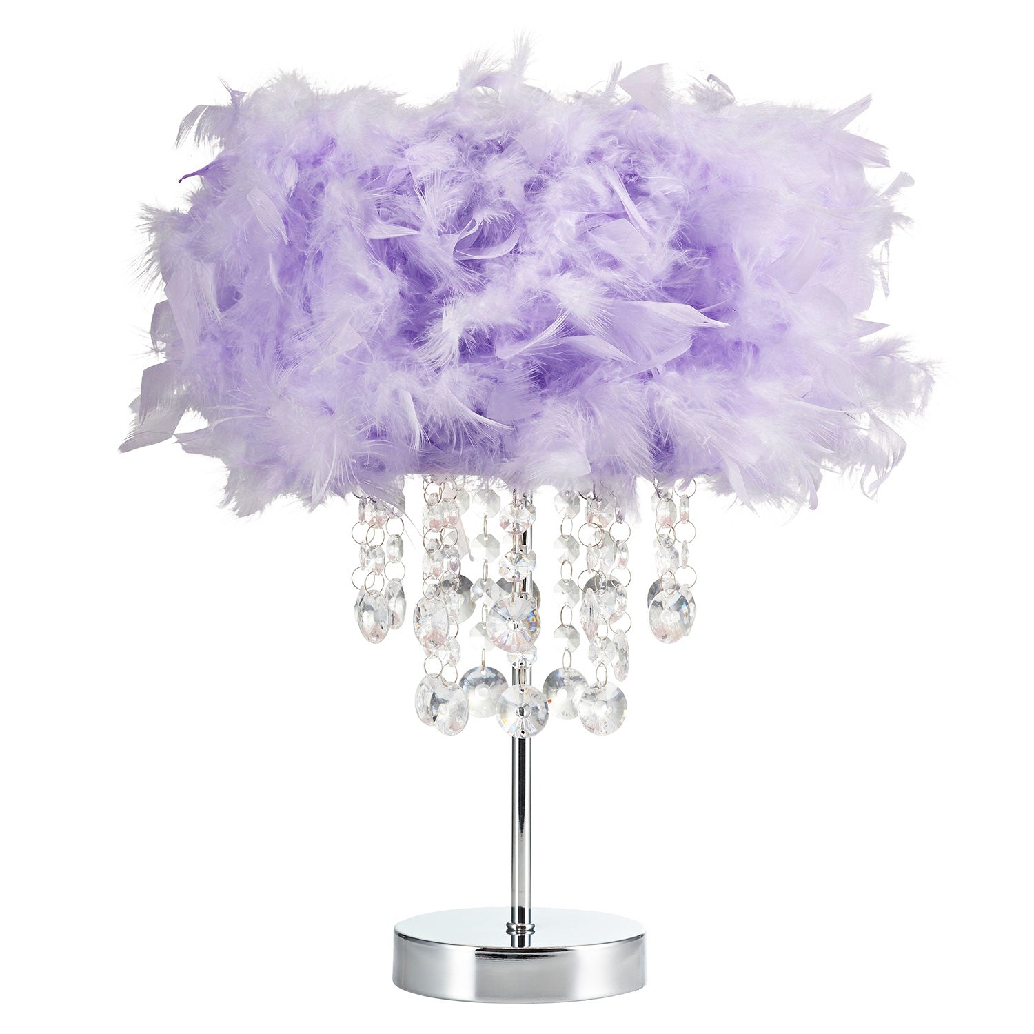 Chandelier Style Lilac Feather Table Lamp with Waterfall Acrylic Drops Image 1