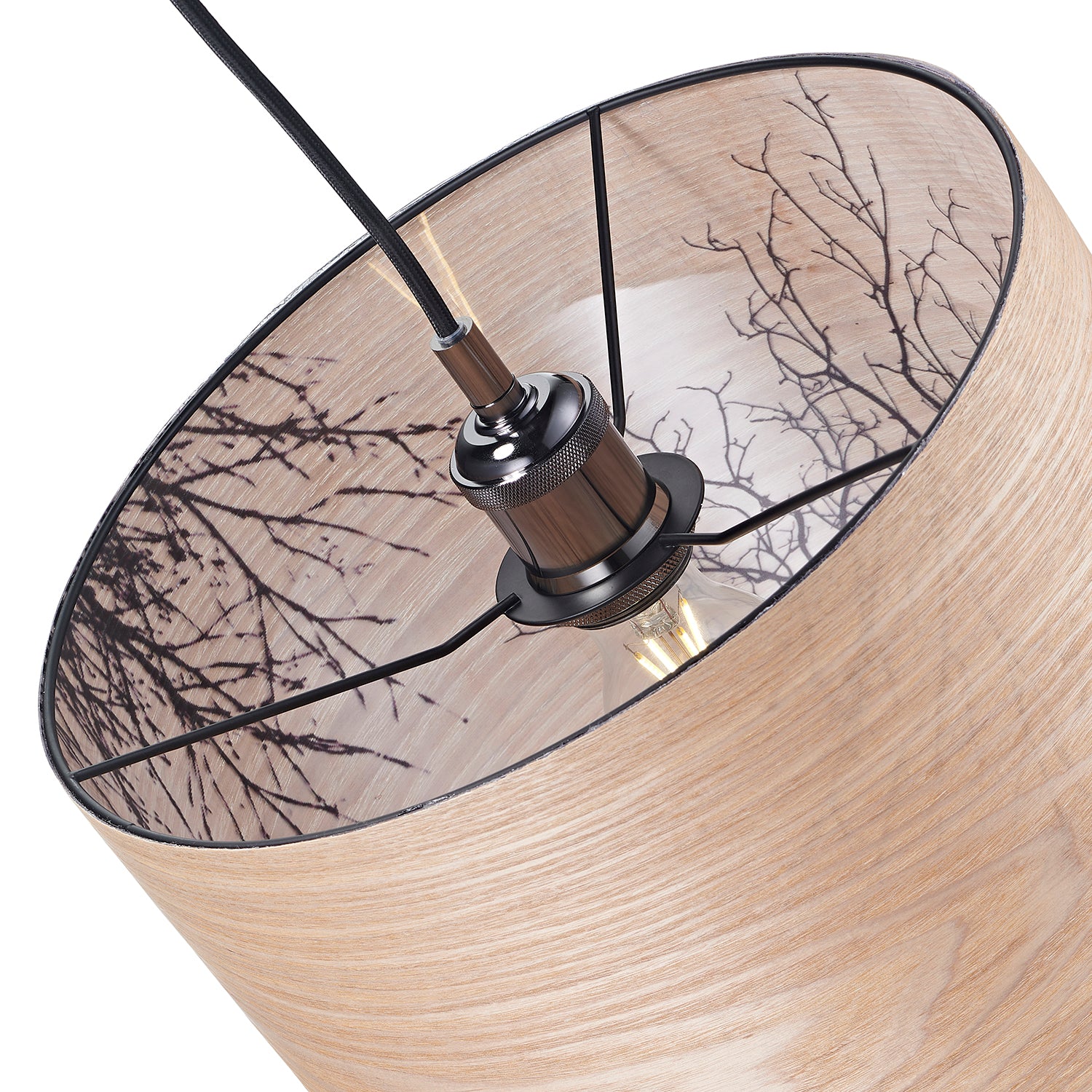 Eco Friendly Bamboo Wood Effect Lampshade with Black Woodland Trees Inner Lining Image 4