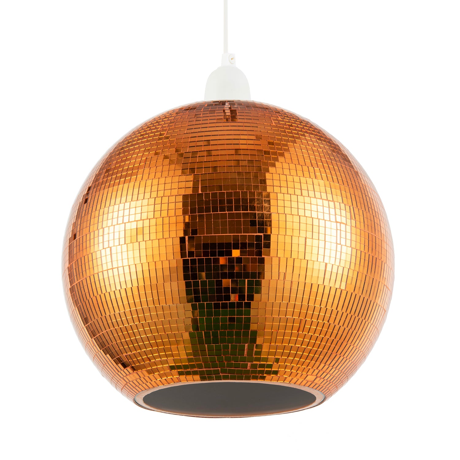 Shiny Disco Mosaic Ball in Vibrant Orange Mirrored Tiled Retro Style Image 1