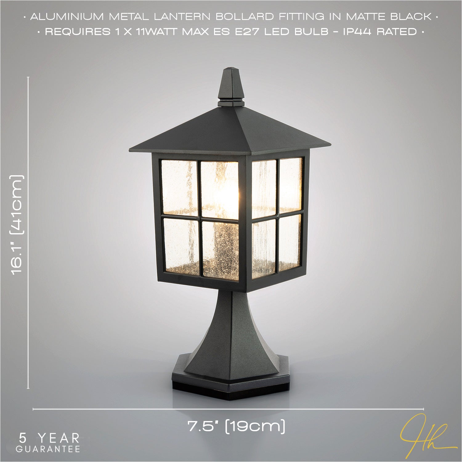Classic Matte Black Die-Cast Aluminium Metal Exterior Lantern Bollard Fitting Image 6